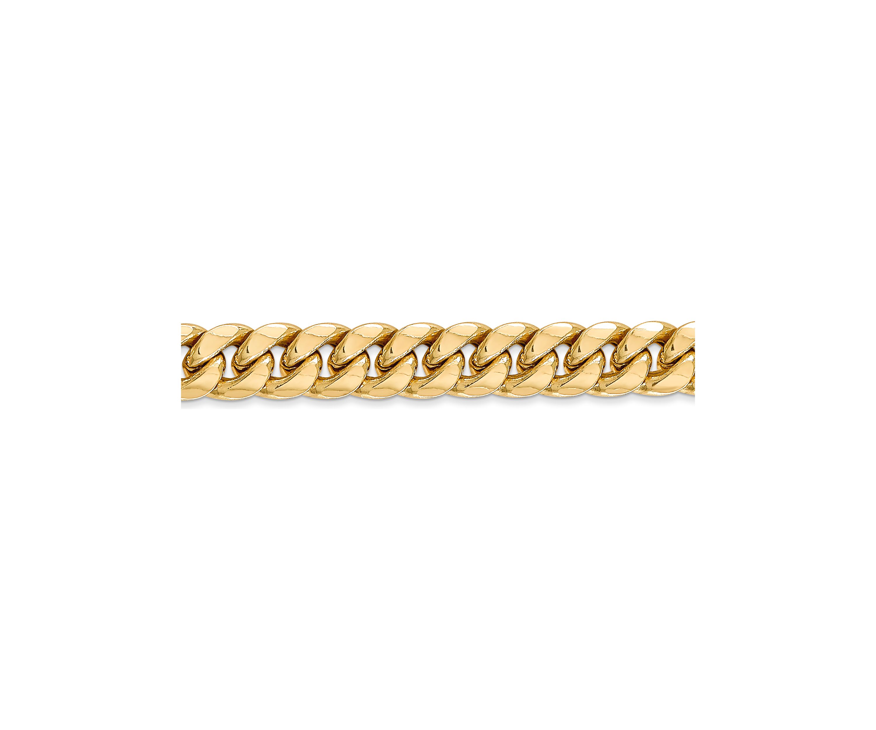 Mens 14K Yellow Gold 7.3mm Semi Solid Miami Cuban Chain Bracelet