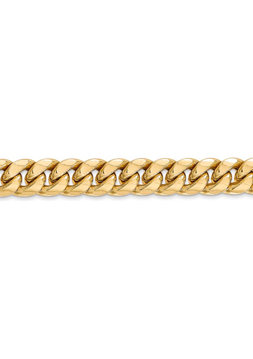 Mens 14K Yellow Gold 7.3mm Semi Solid Miami Cuban Chain Bracelet