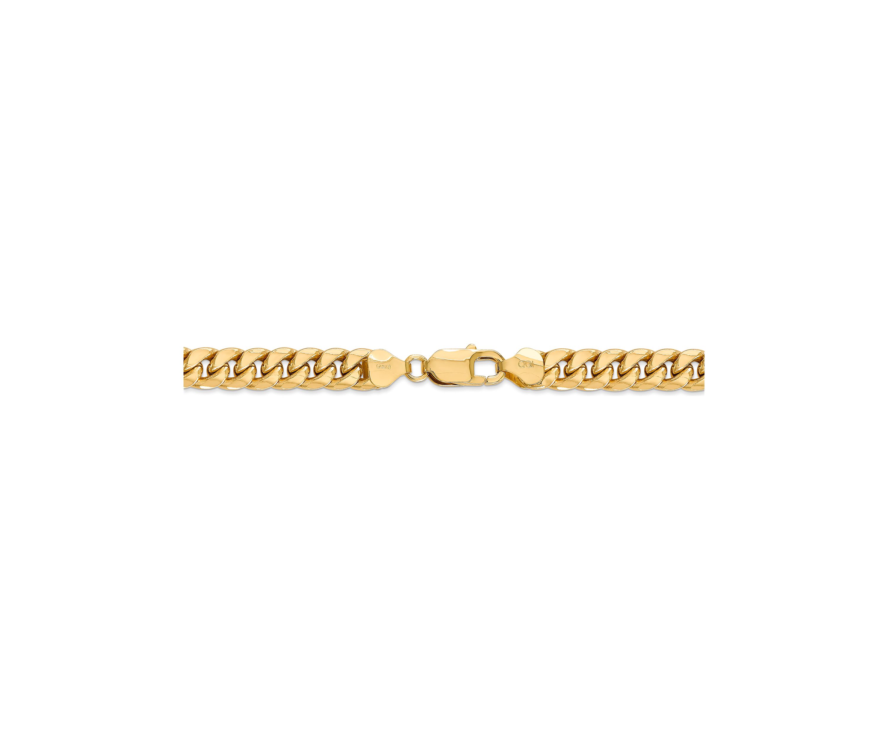 Mens 14K Yellow Gold 7.3mm Semi Solid Miami Cuban Chain Bracelet