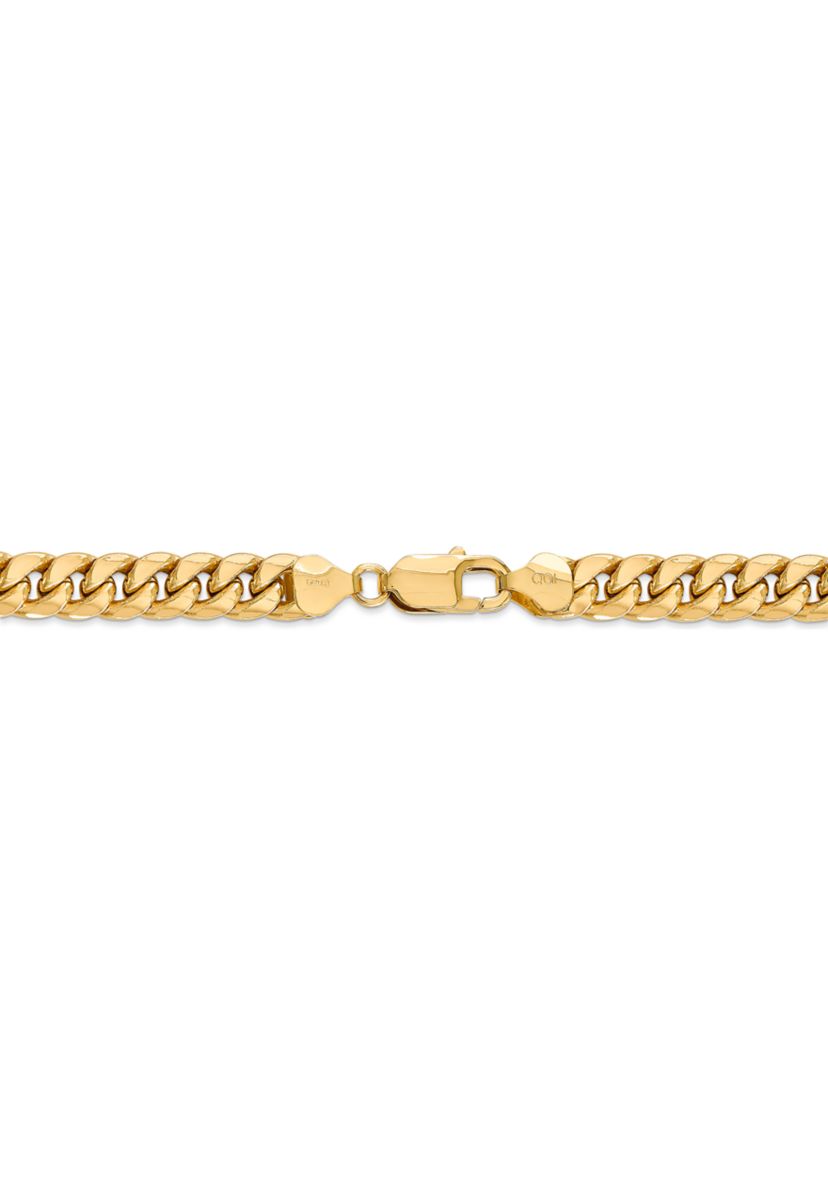 Mens 14K Yellow Gold 7.3mm Semi Solid Miami Cuban Chain Bracelet