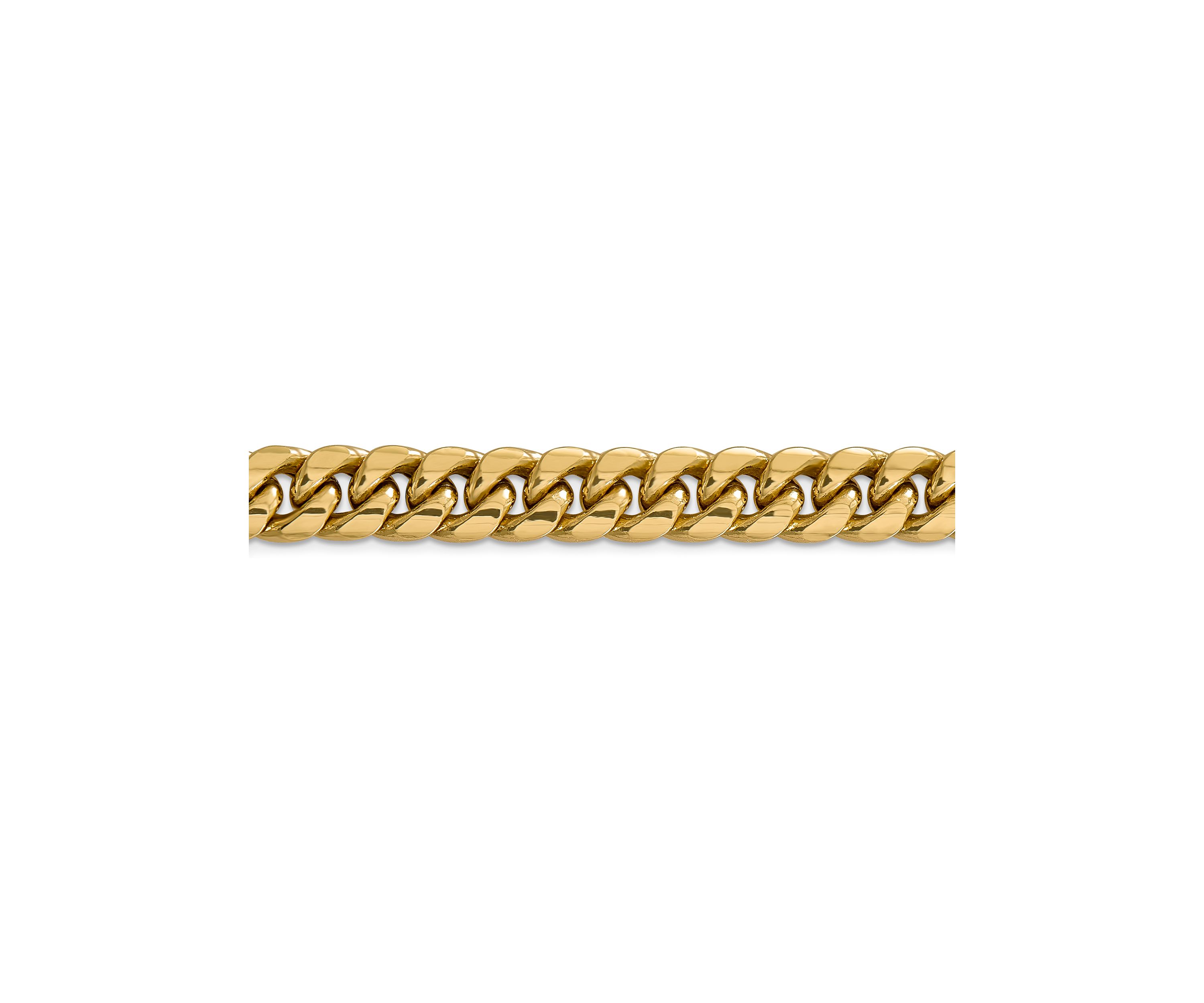 Mens 14K Yellow Gold 9.3 Millimeter Semi Solid Miami Cuban Chain Bracelet
