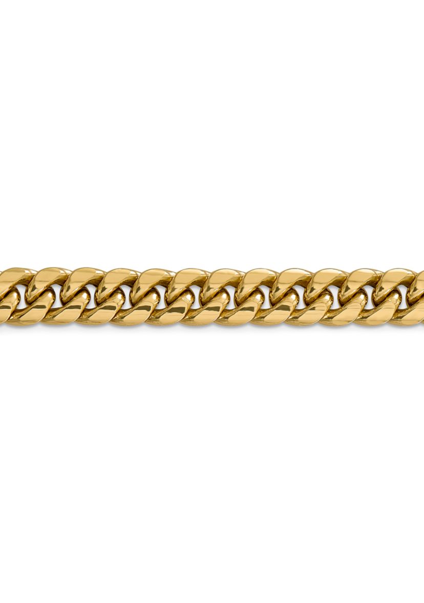 Mens 14K Yellow Gold 9.3 Millimeter Semi Solid Miami Cuban Chain Bracelet