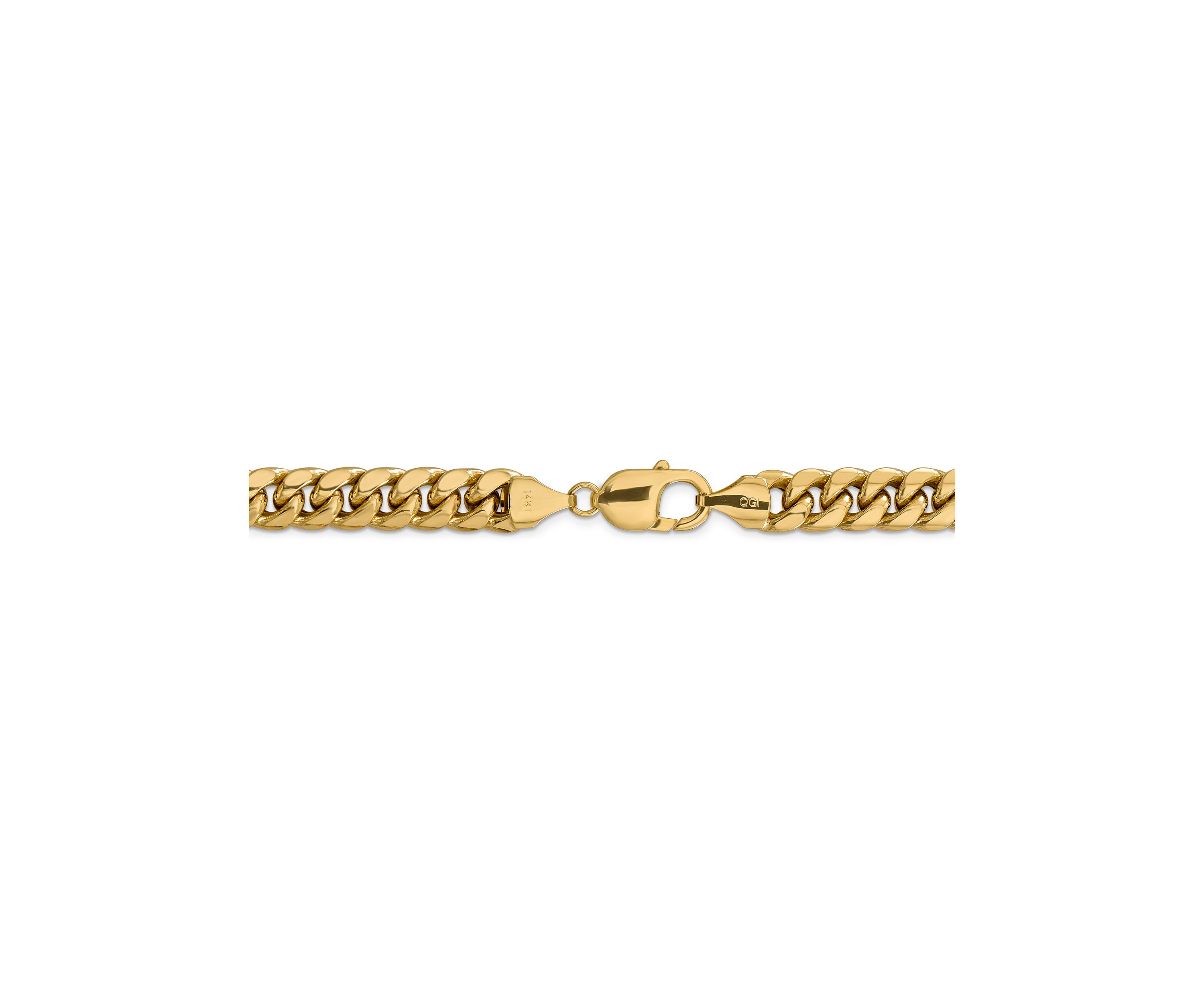 Mens 14K Yellow Gold 9.3 Millimeter Semi Solid Miami Cuban Chain Bracelet
