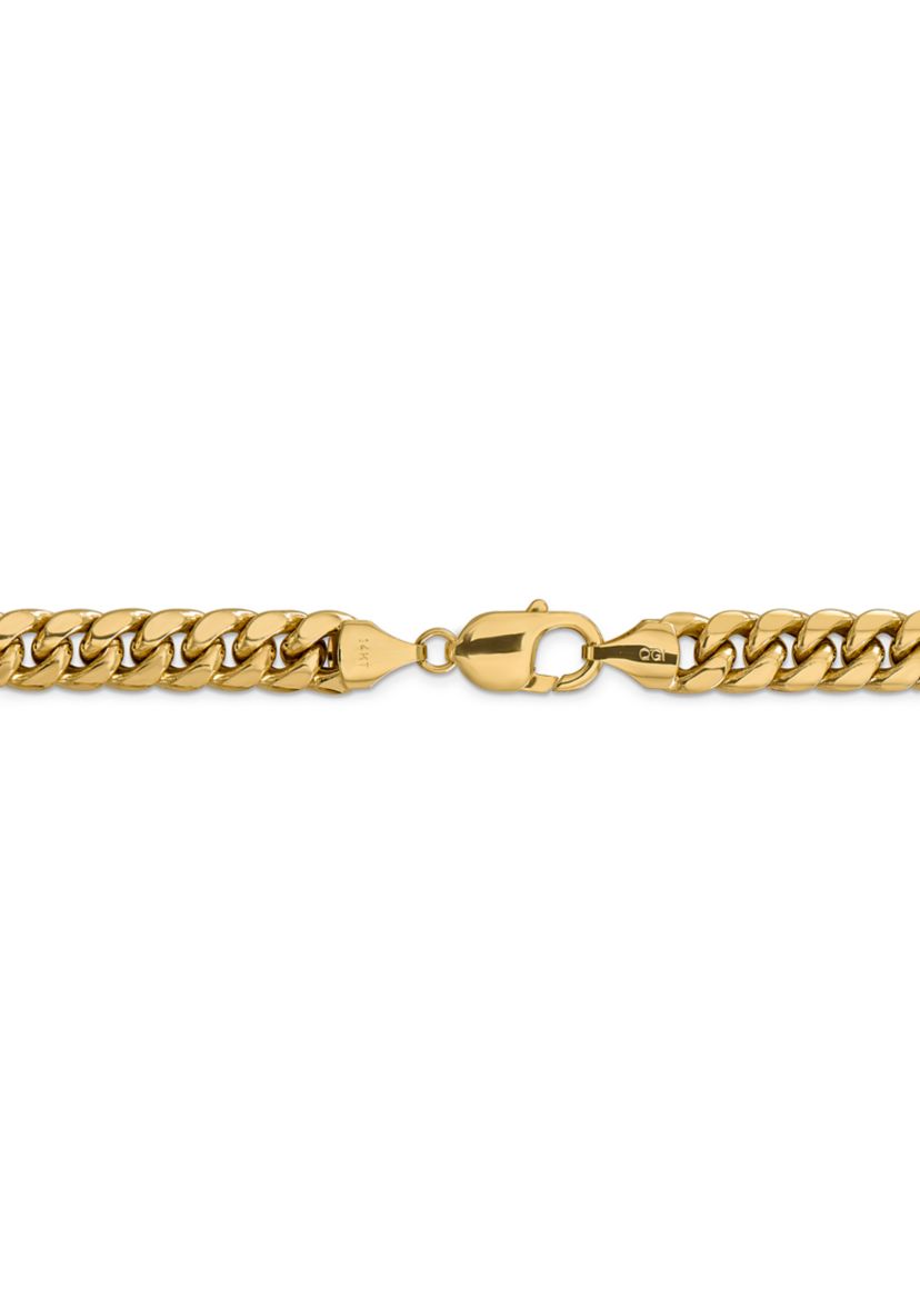 Mens 14K Yellow Gold 9.3 Millimeter Semi Solid Miami Cuban Chain Bracelet