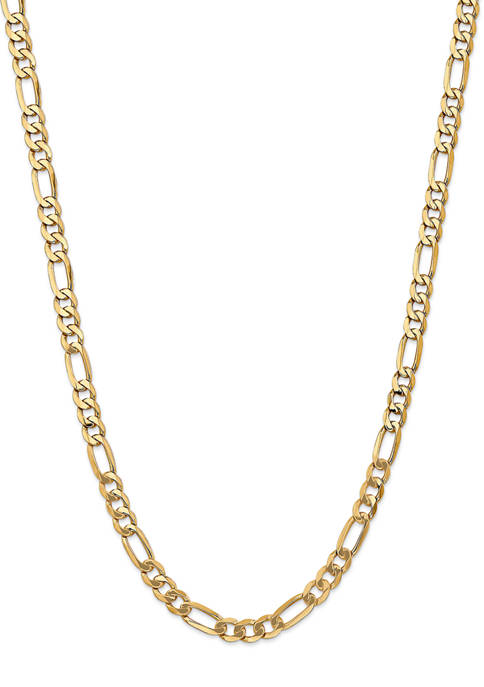 Mens 14K Yellow Gold 7 Millimeter Flat Figaro Chain Necklace
