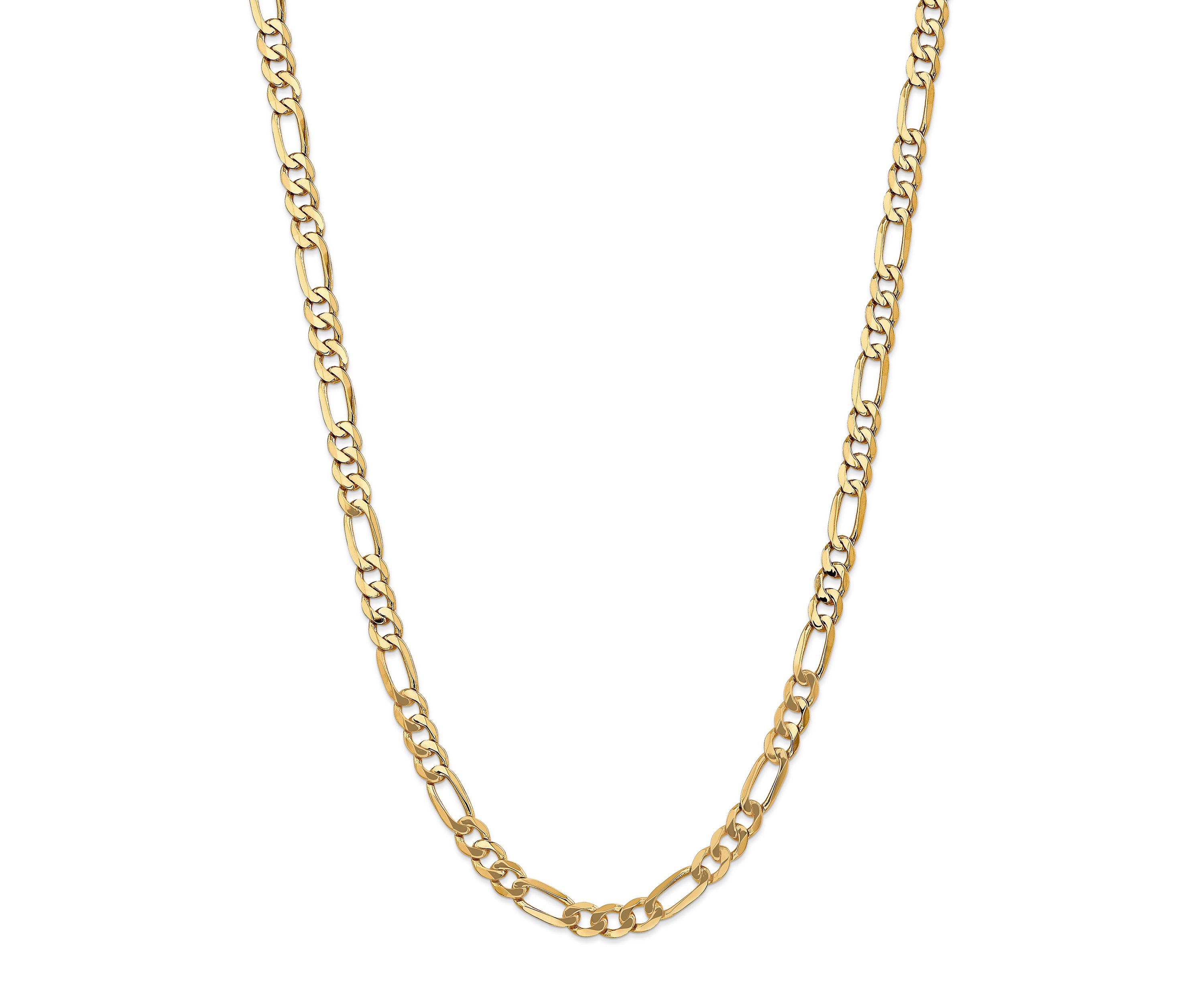Mens 14K Yellow Gold 7 Millimeter Flat Figaro Chain Necklace