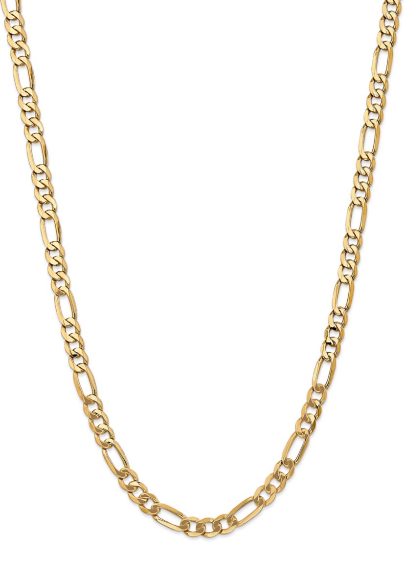 Mens 14K Yellow Gold 7 Millimeter Flat Figaro Chain Necklace