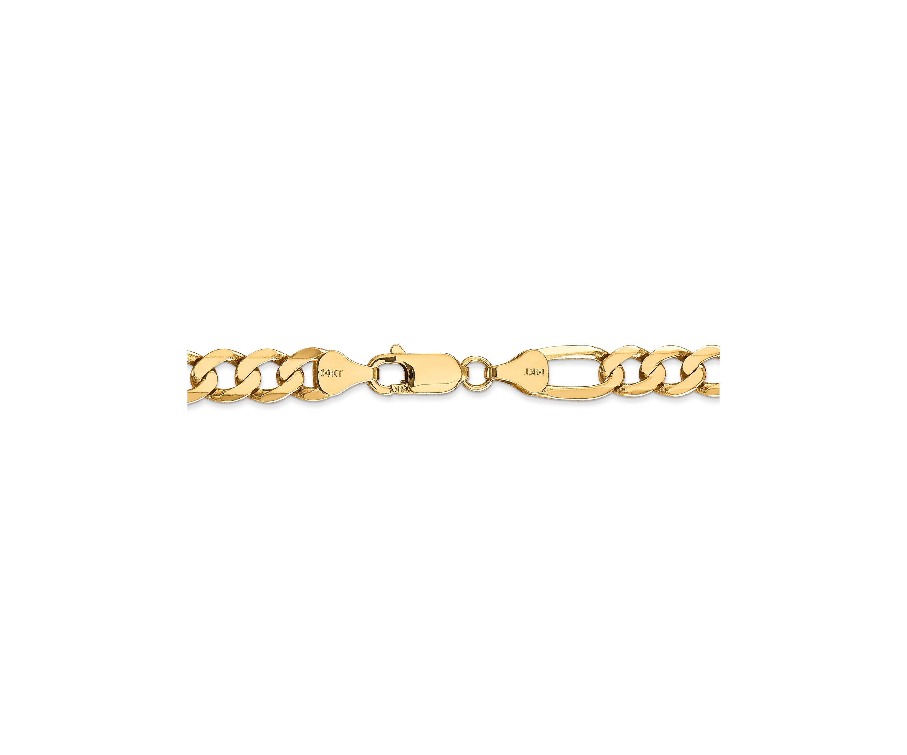 Mens 14K Yellow Gold 7 Millimeter Flat Figaro Chain Necklace