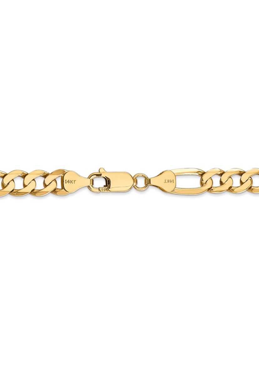 Mens 14K Yellow Gold 7 Millimeter Flat Figaro Chain Necklace