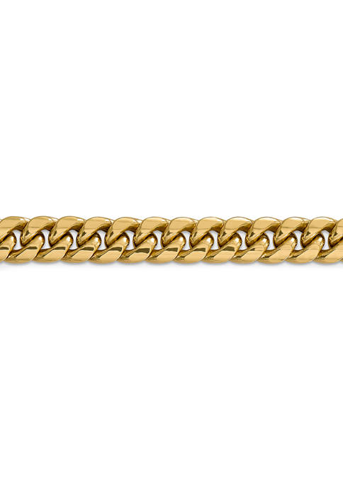 Mens 14K Yellow Gold 9.3 Millimeter Semi Solid Miami Cuban Chain Bracelet