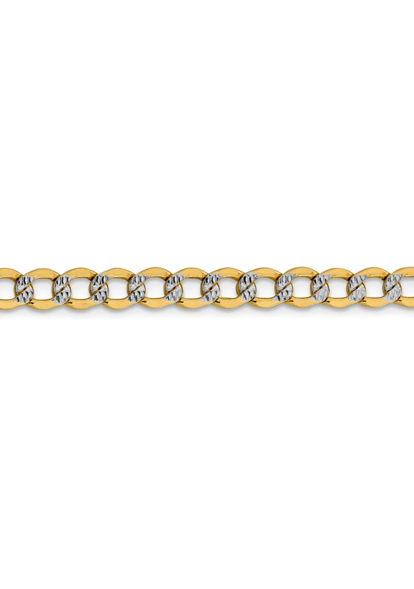 Mens 14K Yellow Gold 5.2 Millimeter Semi Solid Pavé Curb Chain Bracelet