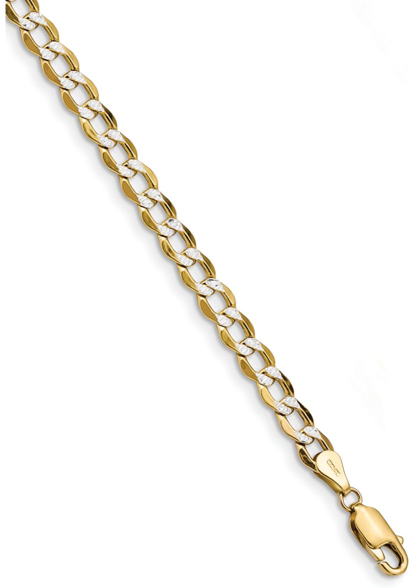 Mens 14K Yellow Gold 5.2 Millimeter Semi Solid Pavé Curb Chain Bracelet