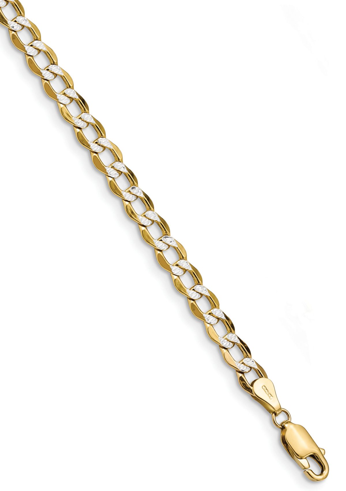 Mens 14K Yellow Gold 5.2 Millimeter Semi Solid Pavé Curb Chain Necklace