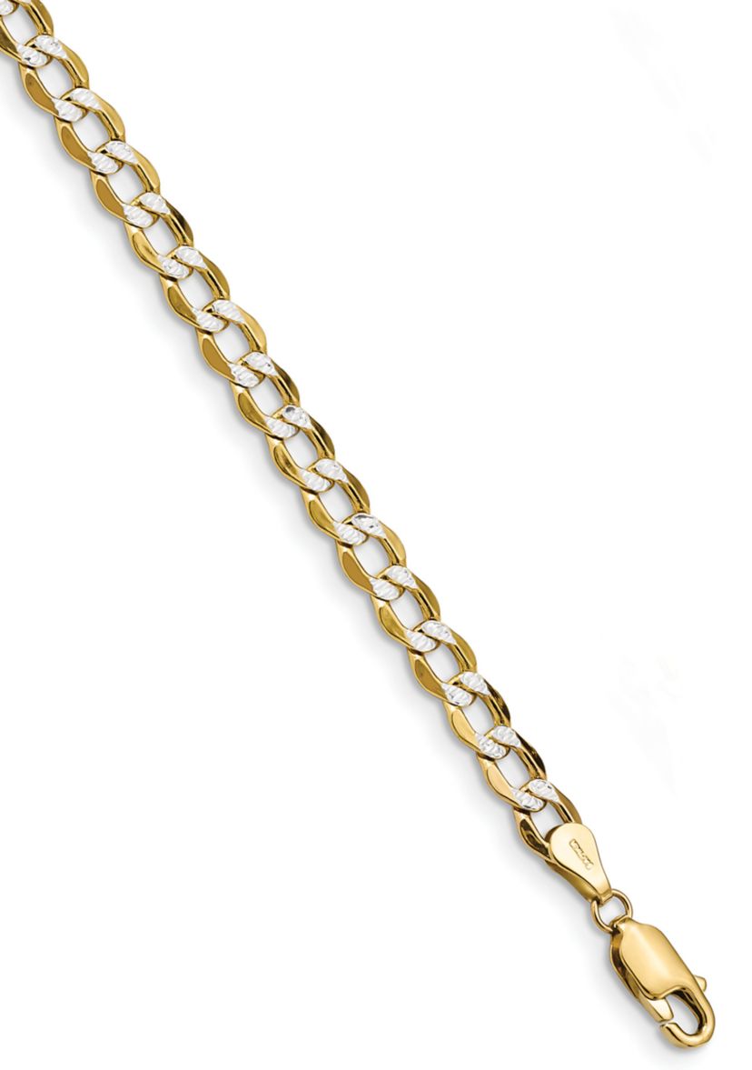 Mens 14K Yellow Gold 5.2 Millimeter Semi Solid Pavé Curb Chain Necklace