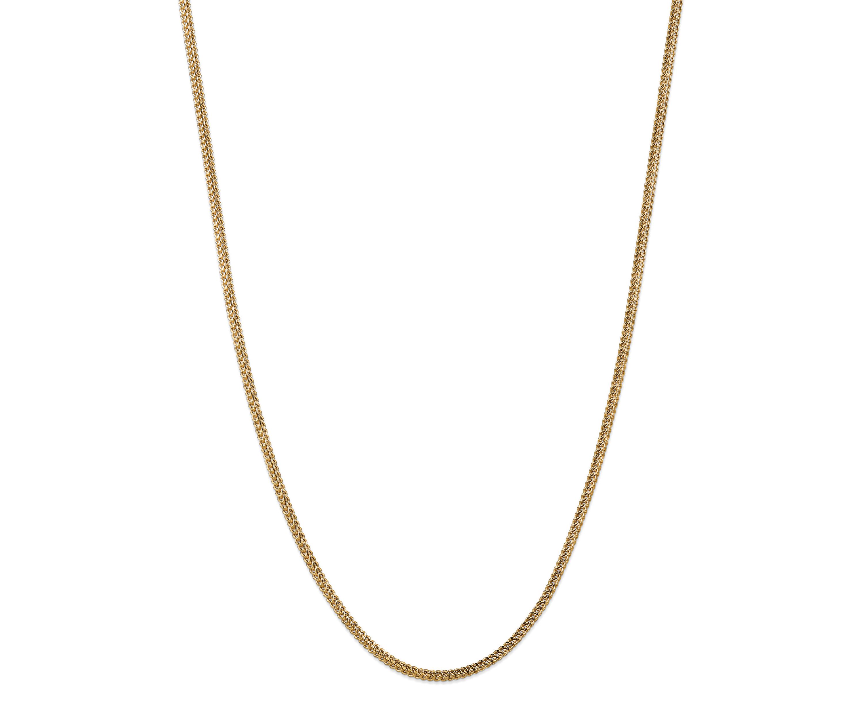 Mens 14K Yellow Gold 3 Millimeter Semi Solid Franco Chain Necklace