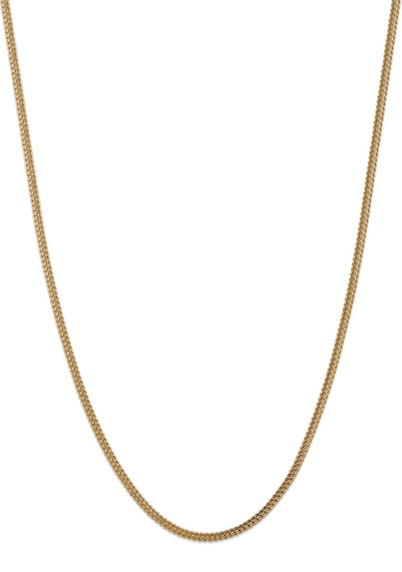 Mens 14K Yellow Gold 3 Millimeter Semi Solid Franco Chain Necklace