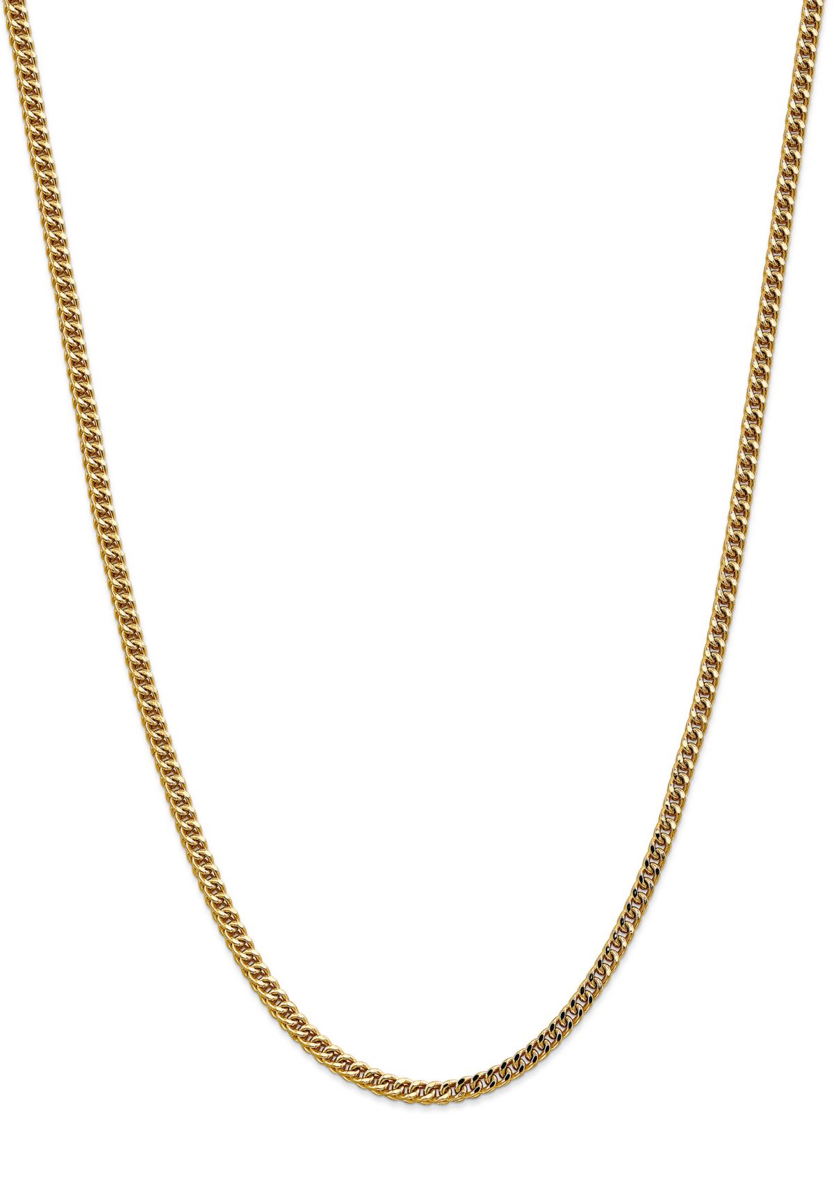 Mens 14K Yellow Gold 3.7 Millimeter Semi Solid Franco Chain Necklace