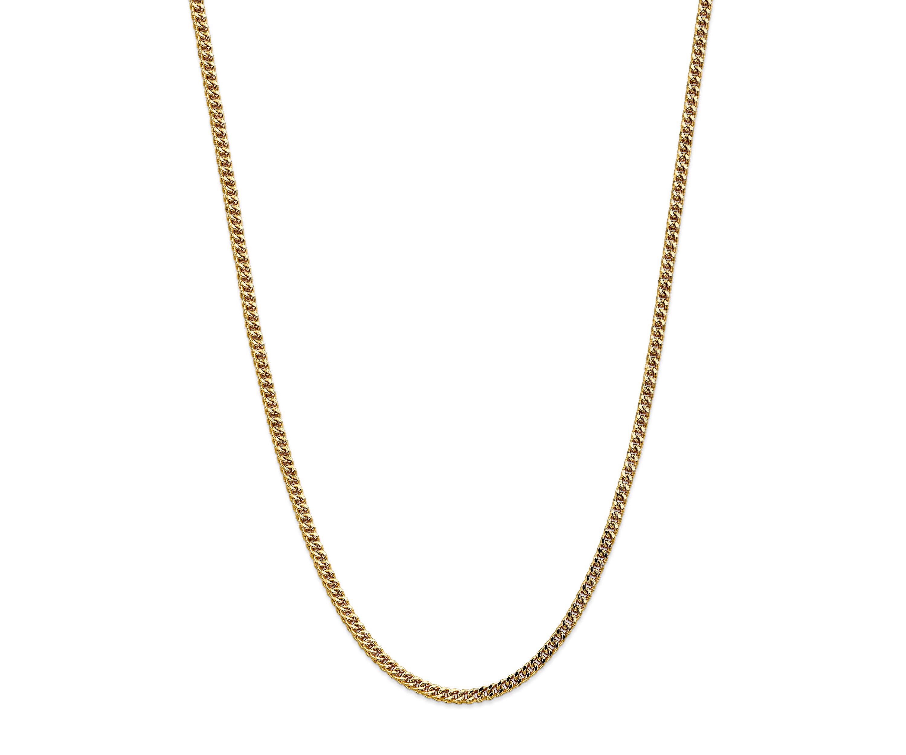 Mens 14K Yellow Gold 3.7 Millimeter Semi Solid Franco Chain Necklace