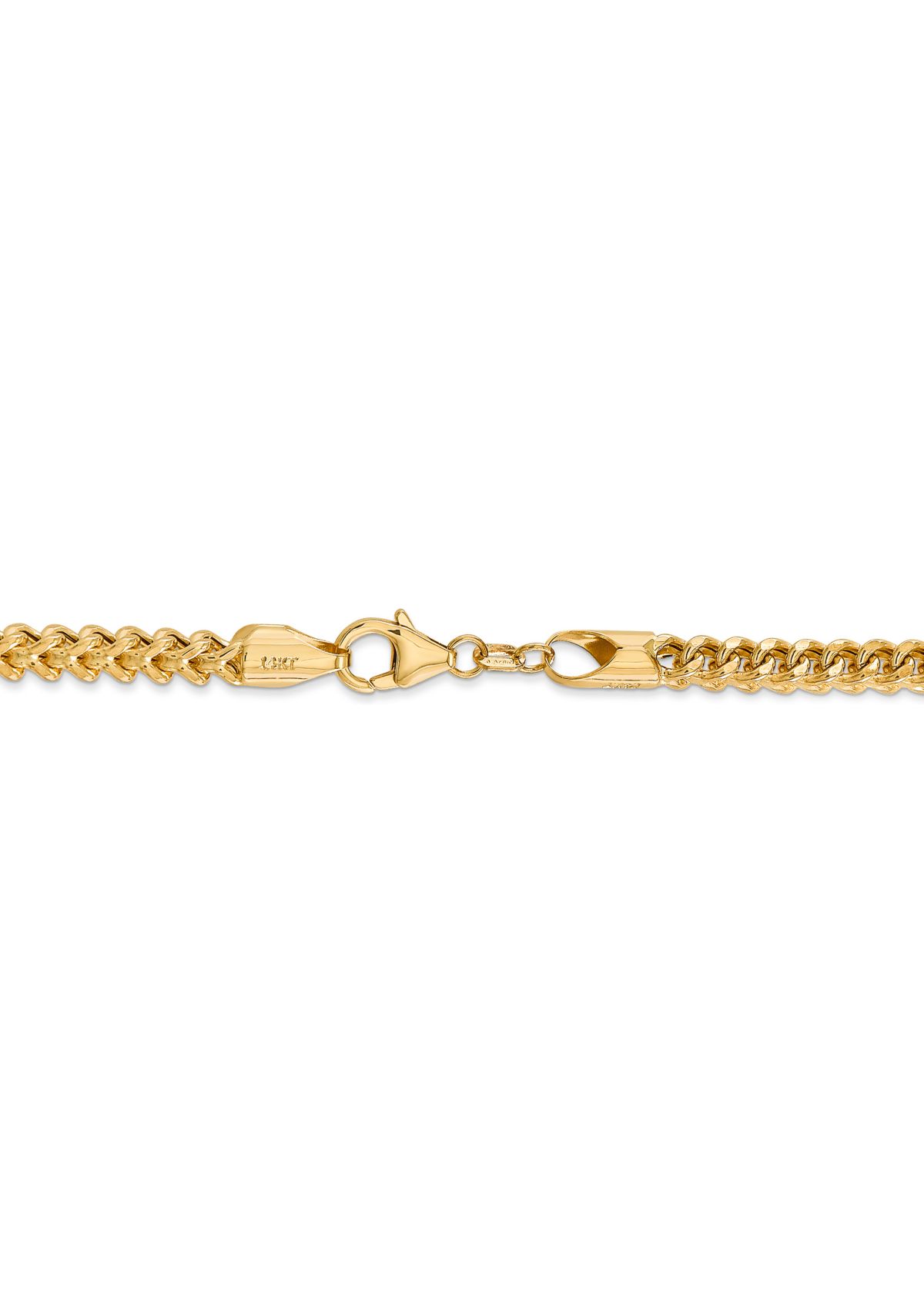 Mens 14K Yellow Gold 3.7 Millimeter Semi Solid Franco Chain Necklace