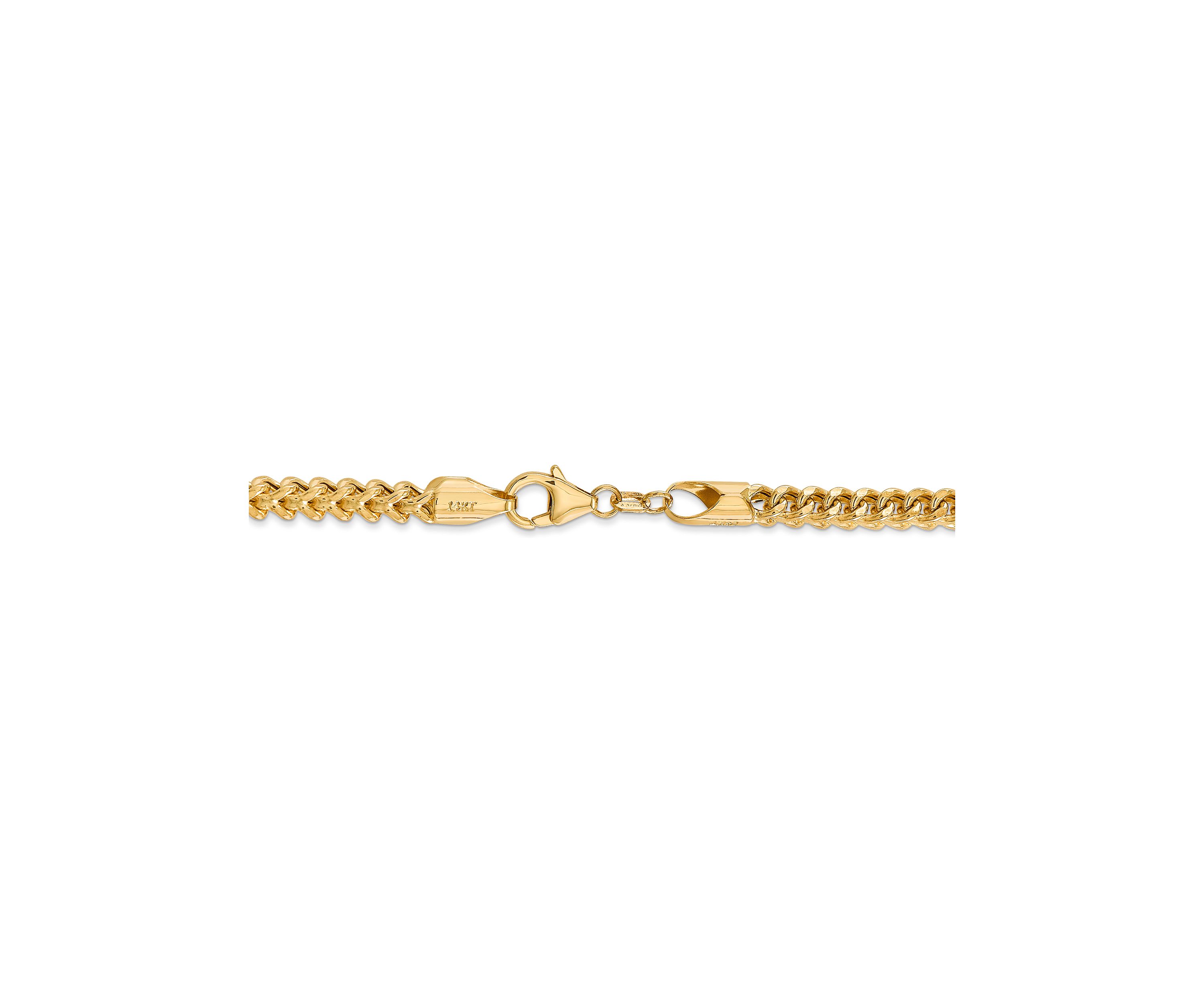Mens 14K Yellow Gold 3.7 Millimeter Semi Solid Franco Chain Necklace