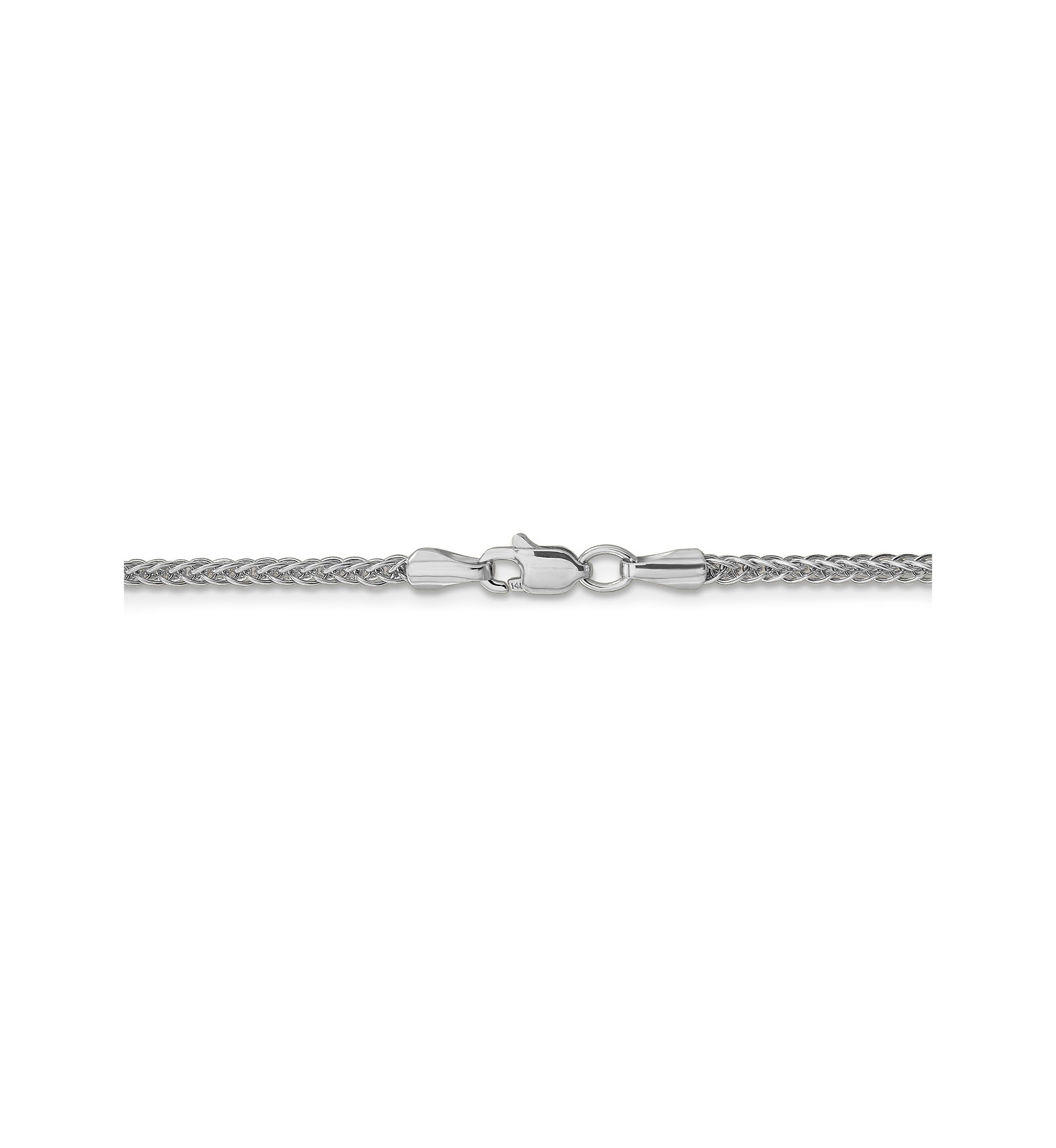 Mens 14K White Gold 2 Millimeter Semi Solid 3-Wire Wheat Chain Necklace