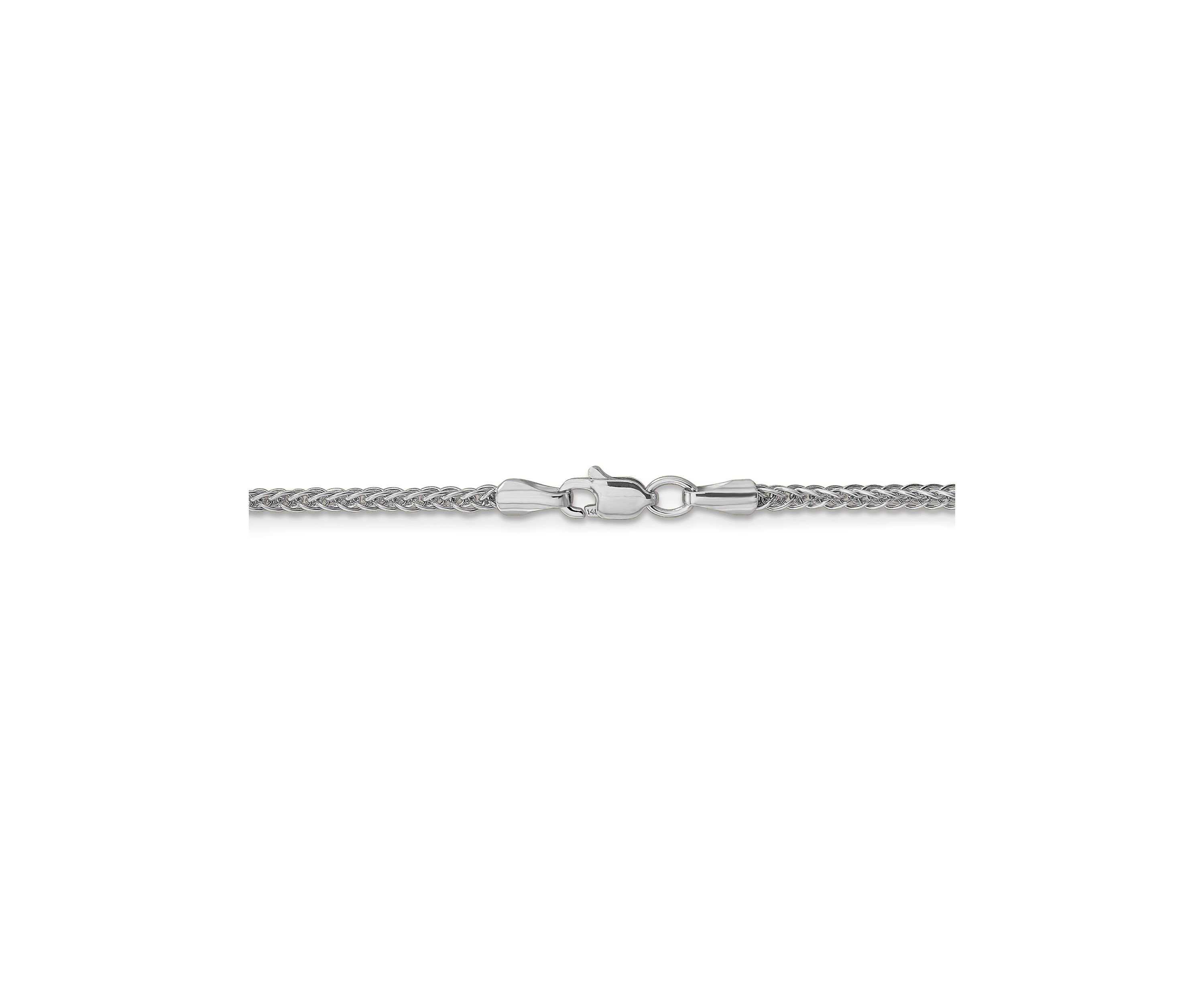 Mens 14K White Gold 2 Millimeter Semi Solid 3-Wire Wheat Chain Necklace