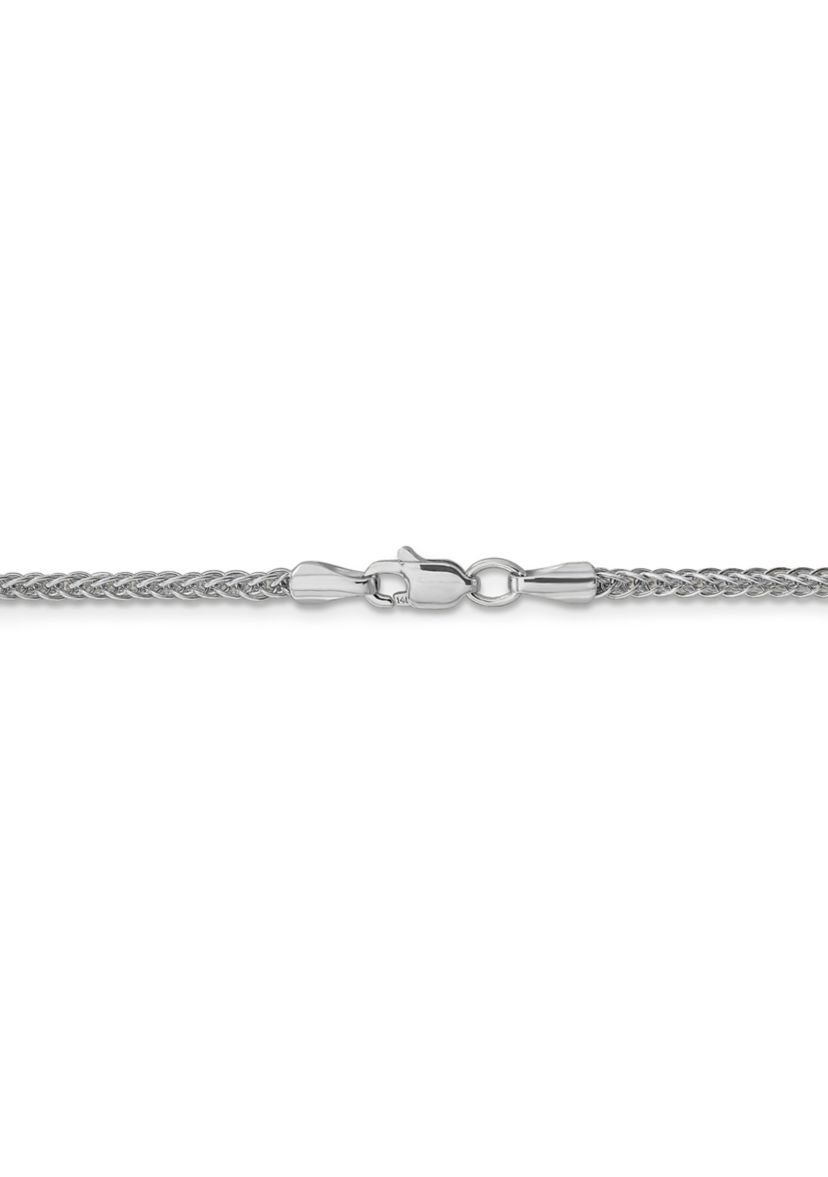 Mens 14K White Gold 2 Millimeter Semi Solid 3-Wire Wheat Chain Necklace