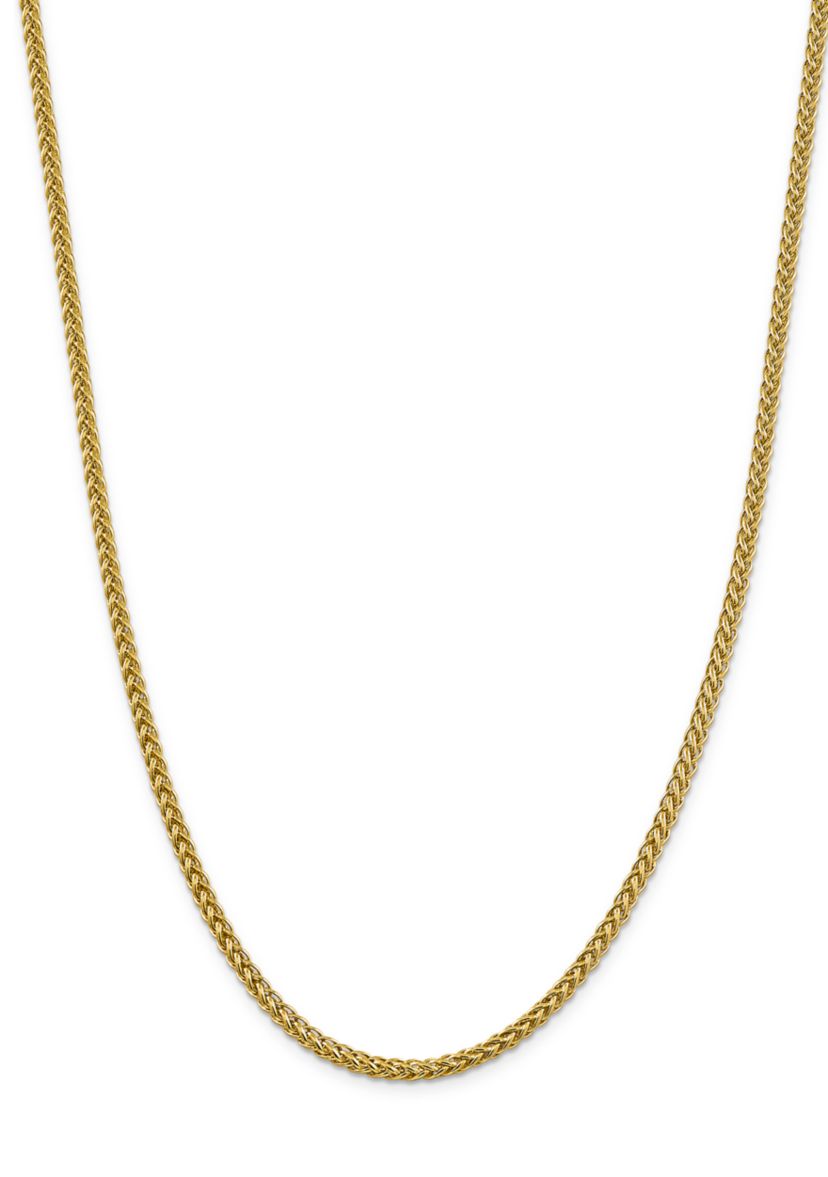 Mens 14K Yellow Gold 4.30 mm Semi Solid 3-Wire Wheat Chain Necklace