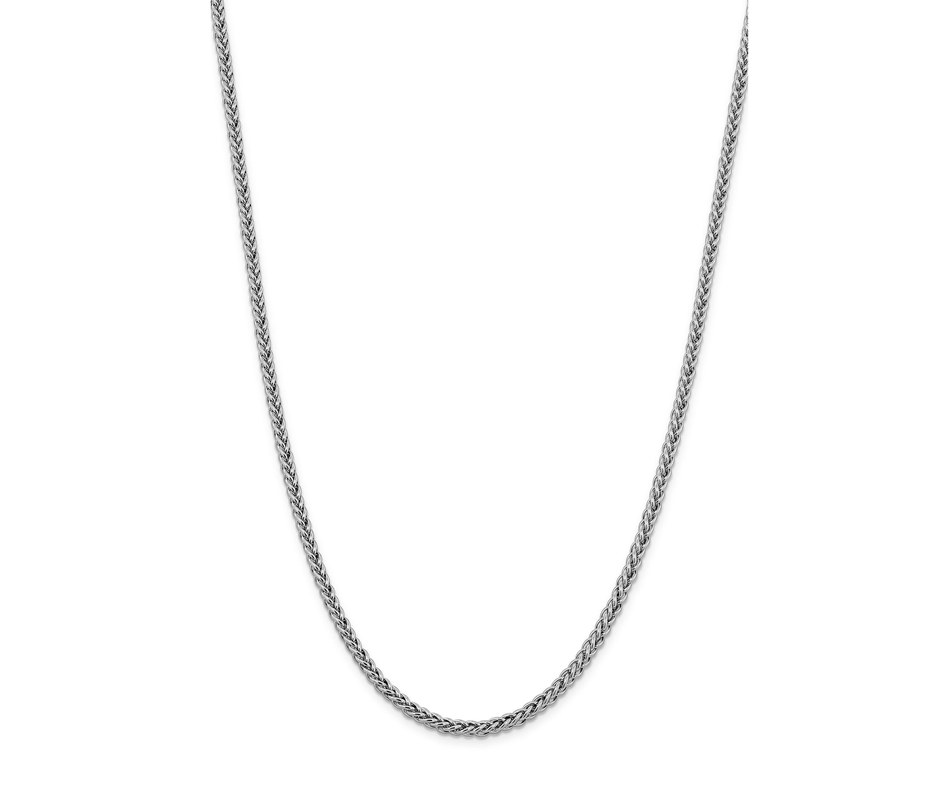 Mens 14K White Gold 4.3 Millimeter Semi Solid 3-Wire Wheat Chain Necklace