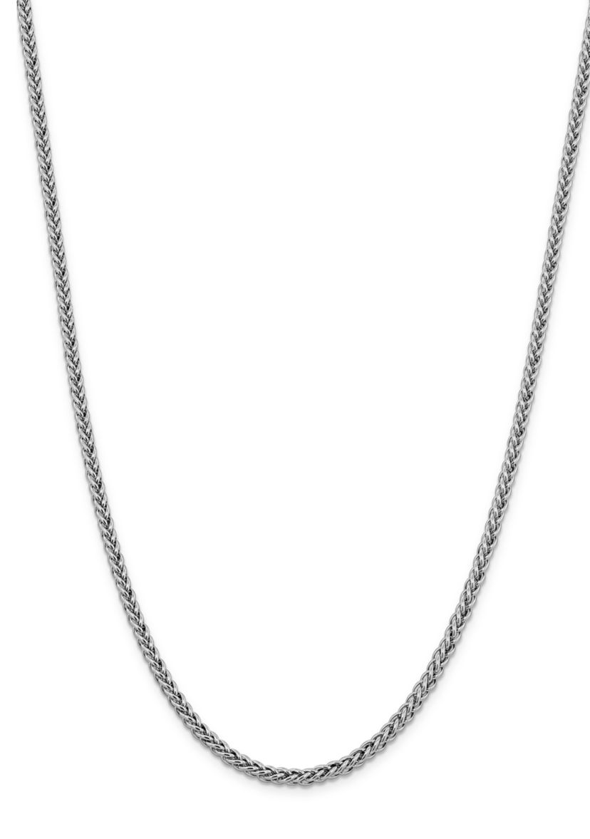 Mens 14K White Gold 4.3 Millimeter Semi Solid 3-Wire Wheat Chain Necklace