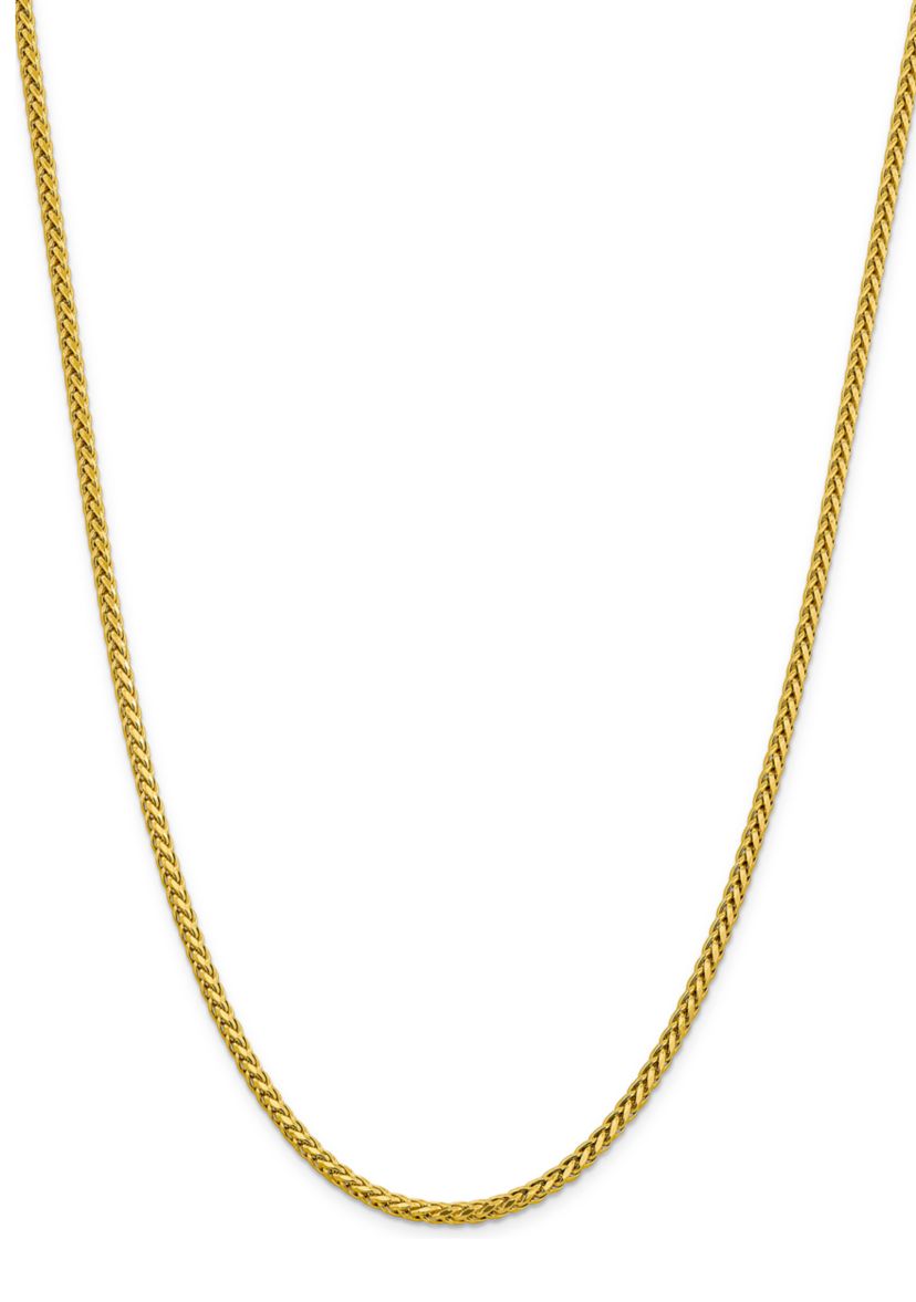 Mens 14K Yellow Gold 3.1 Millimeter Semi Solid Diamond Cut Wheat Chain Necklace