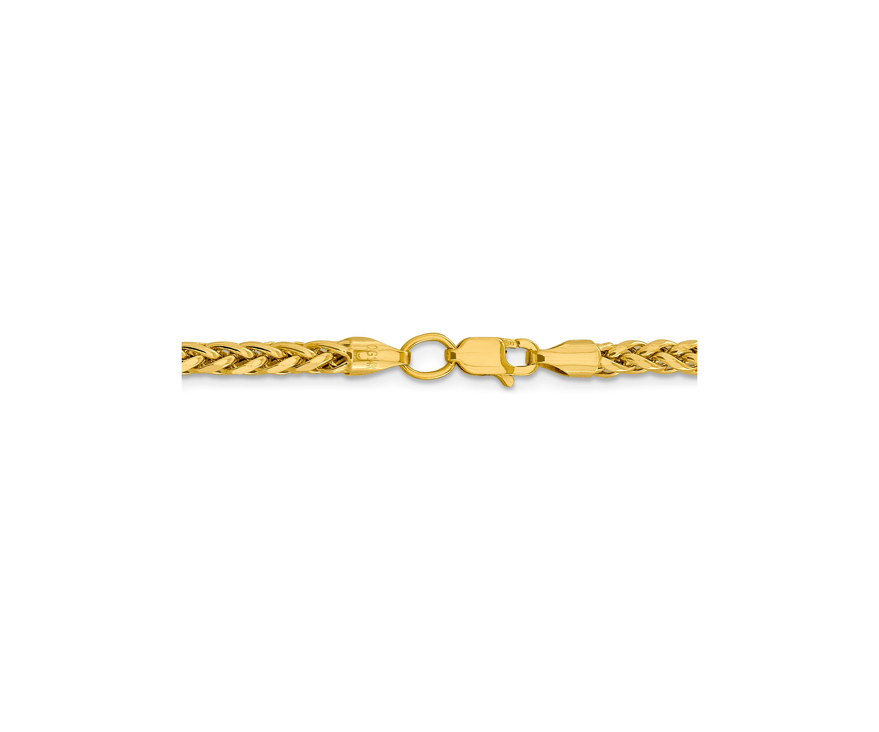 Mens 14K Yellow Gold 3.1 Millimeter Semi Solid Diamond Cut Wheat Chain Necklace