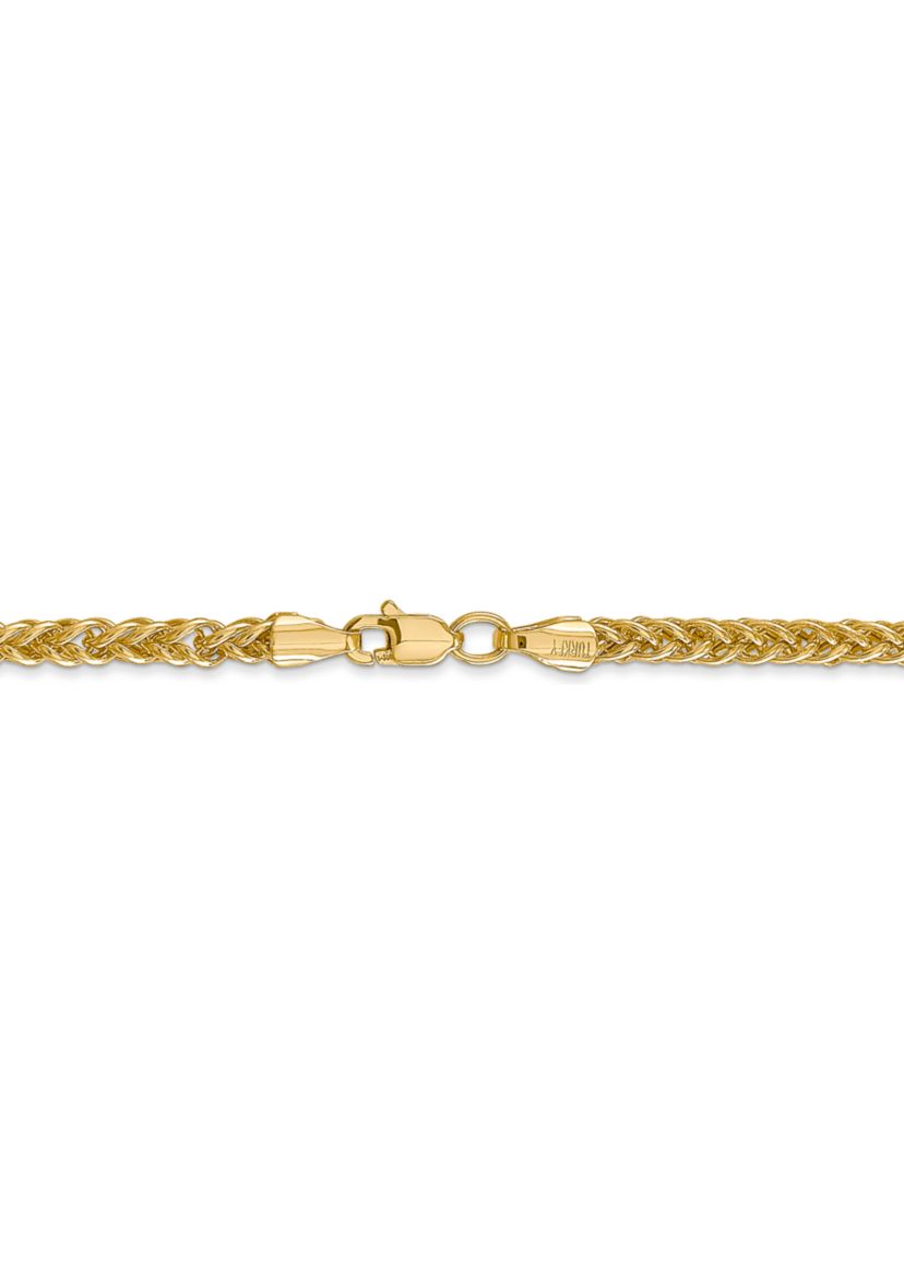 Mens 14K Yellow Gold 2.60mm Semi Solid 3-Wire Wheat Chain Necklace