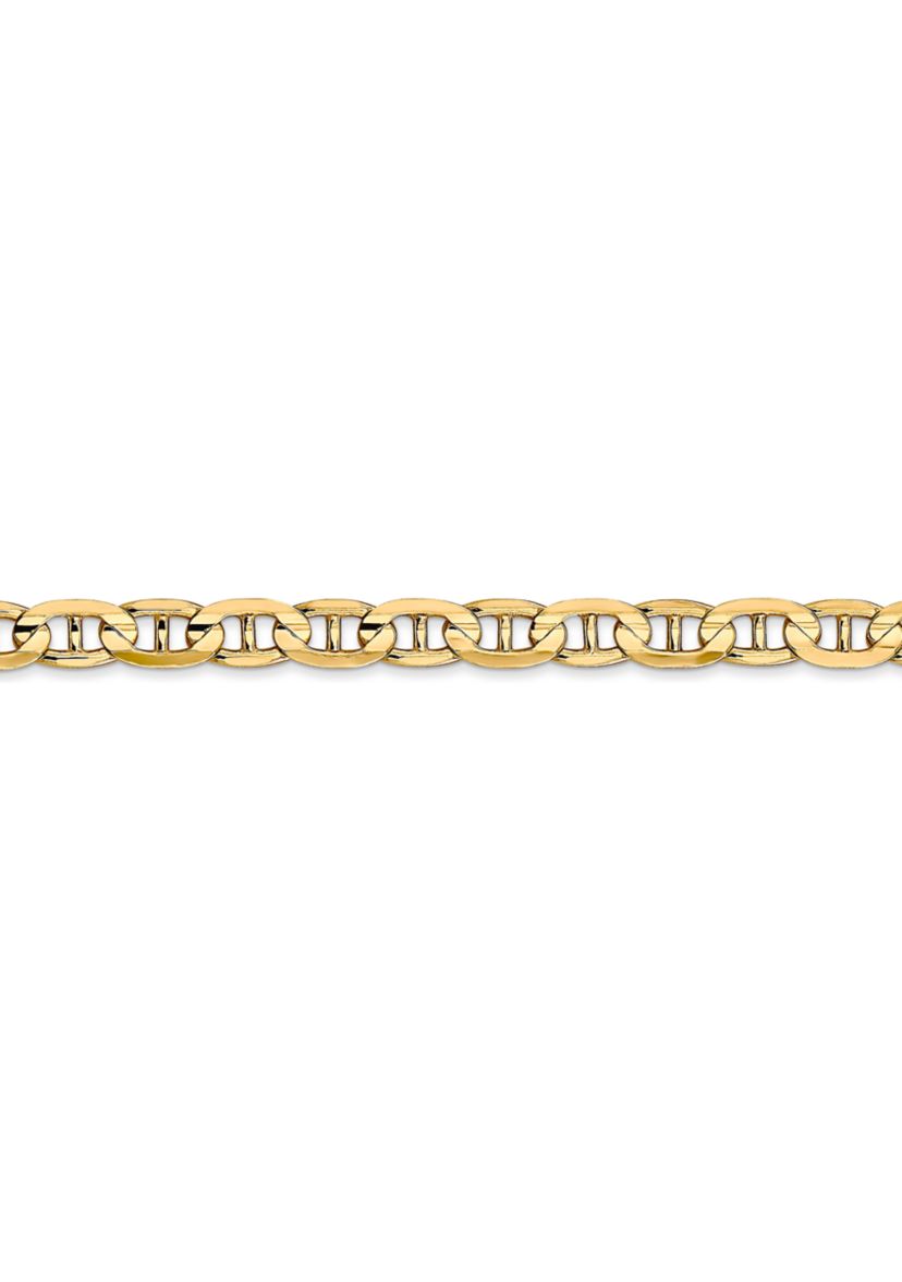 Mens 14K Yellow Gold 4.5 Millimeter Concave Anchor Chain Bracelet