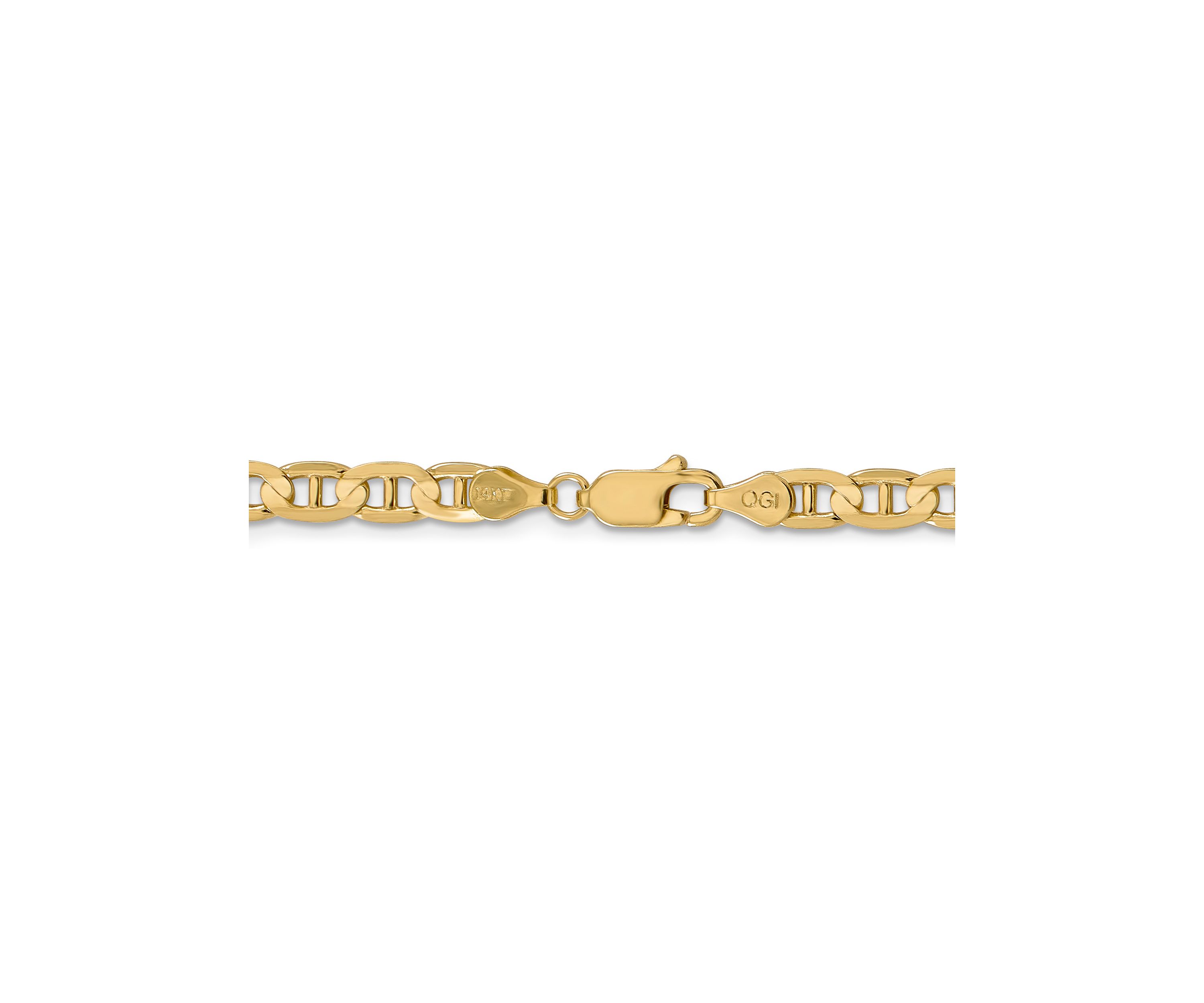 Mens 14K Yellow Gold 4.5 Millimeter Concave Anchor Chain Bracelet