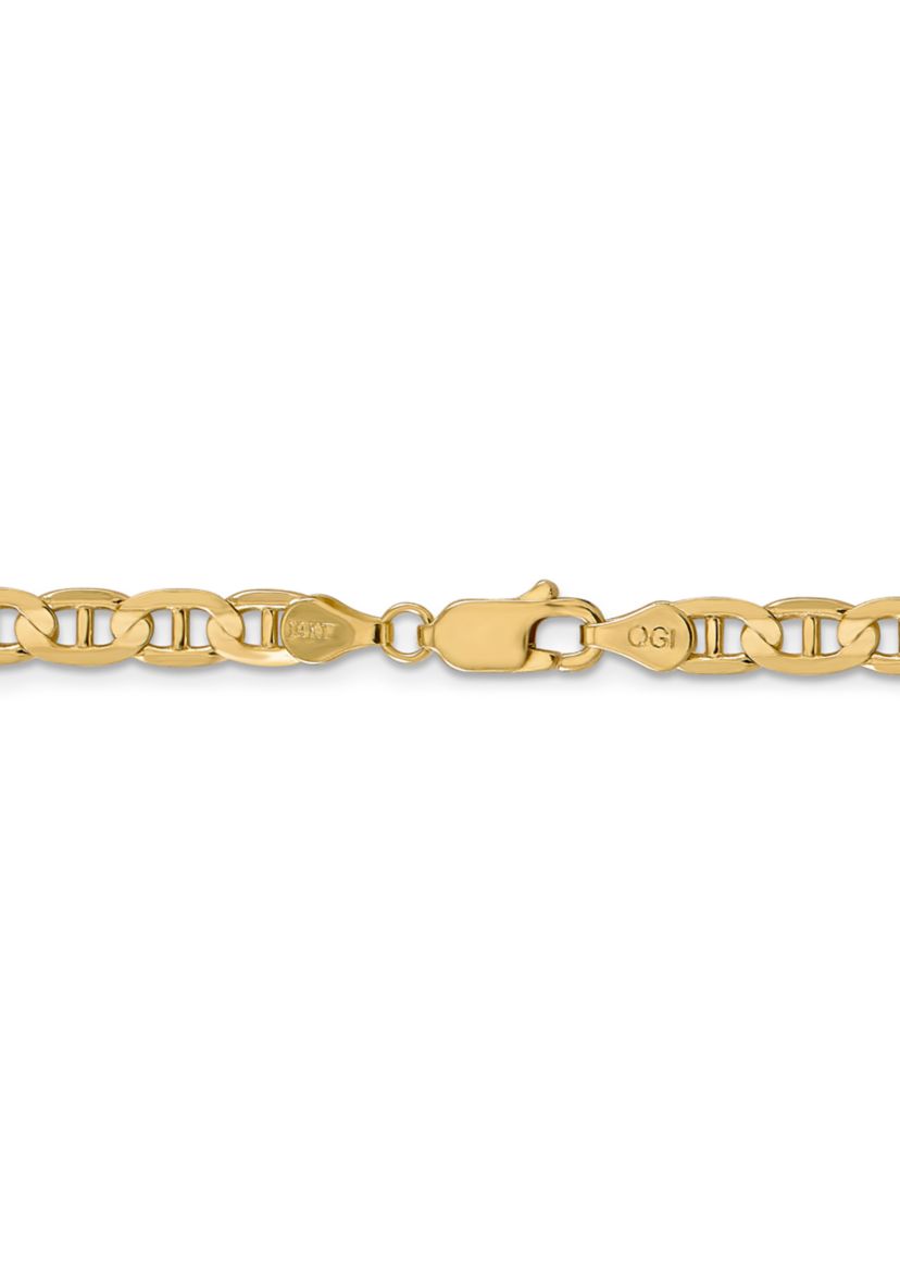 Mens 14K Yellow Gold 4.5 Millimeter Concave Anchor Chain Bracelet