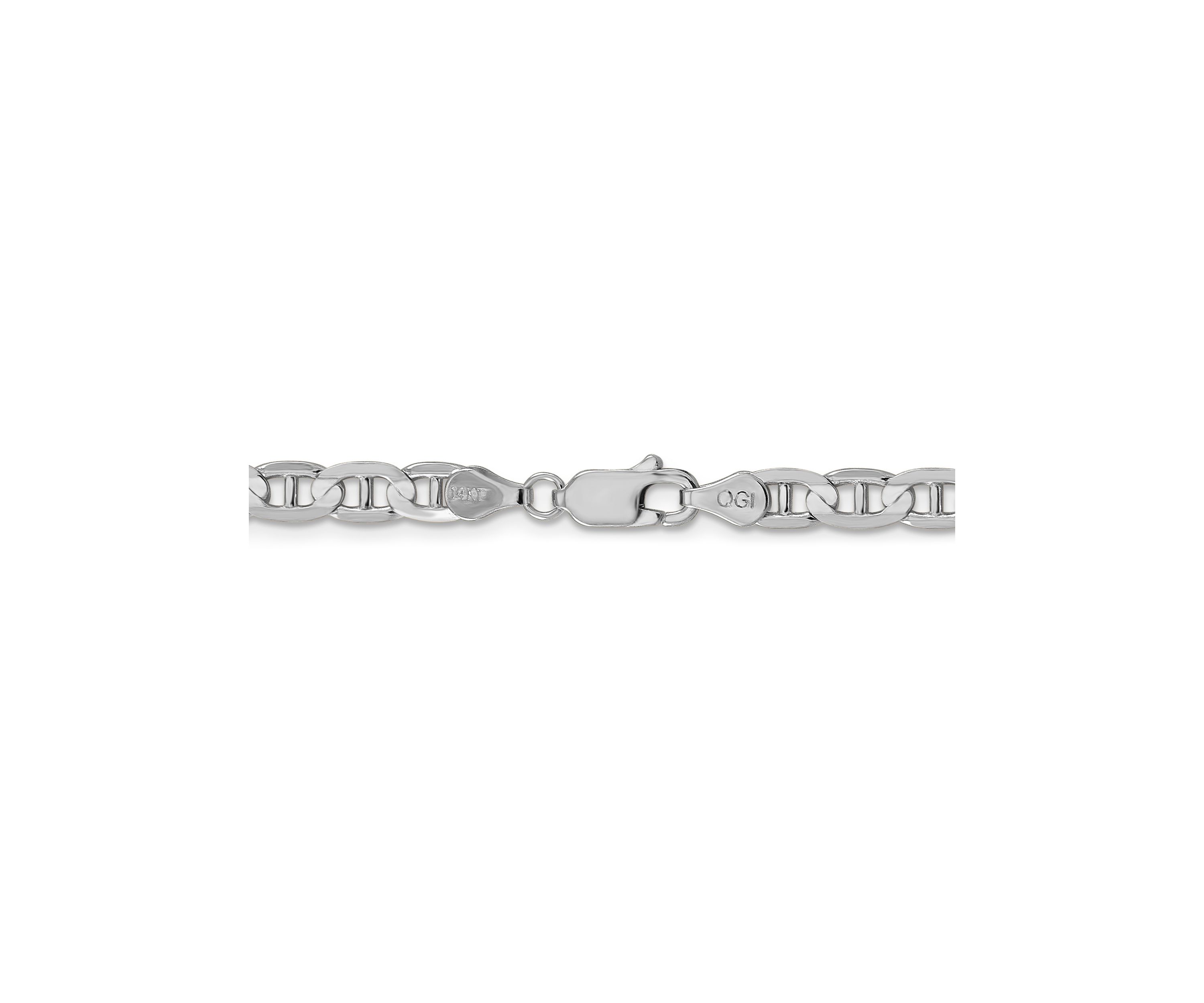 Mens 14K White Gold 4.5 Millimeter Concave Anchor Chain Necklace