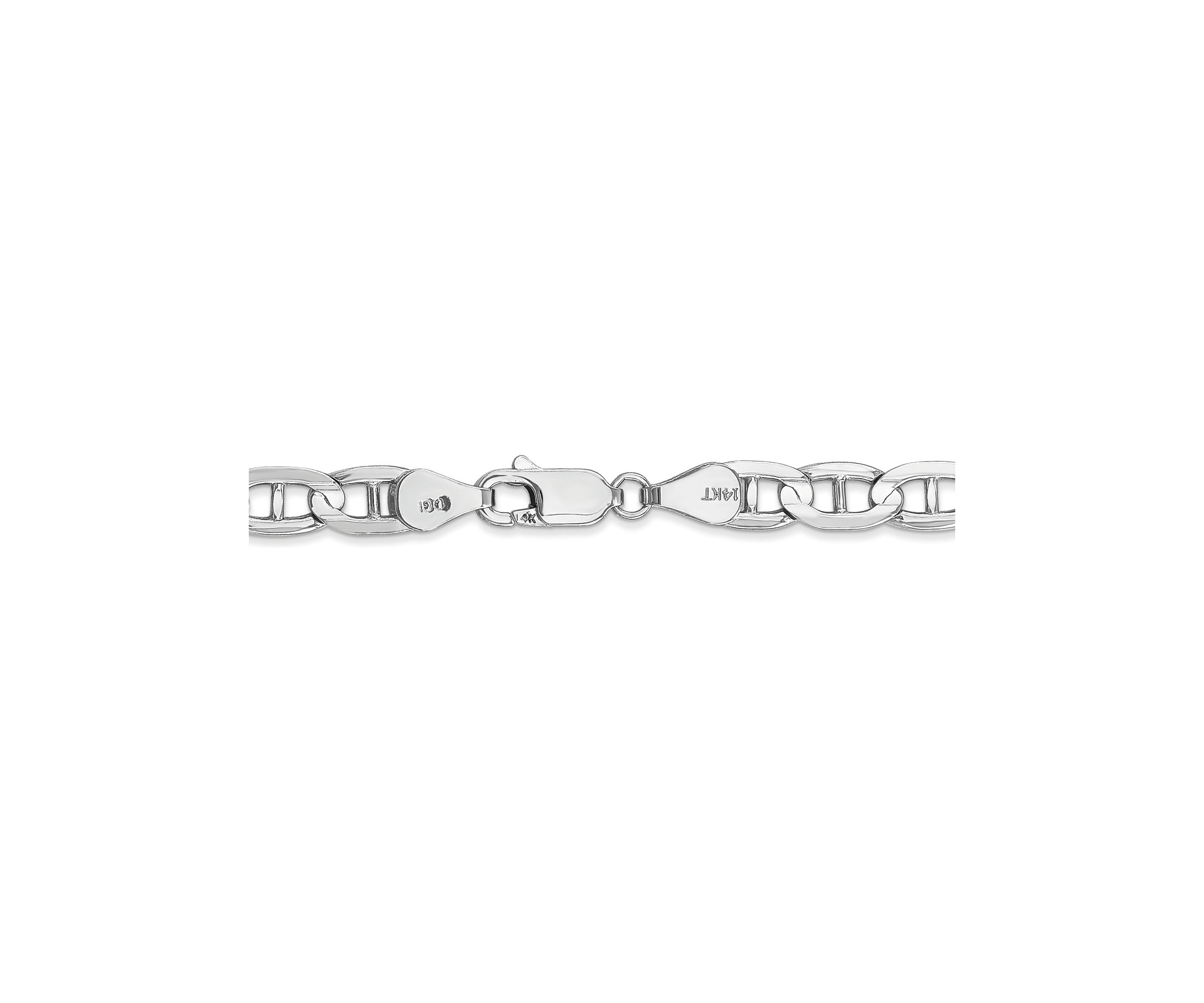 Mens 14K White Gold 5.25 Millimeter Concave Anchor Chain Necklace