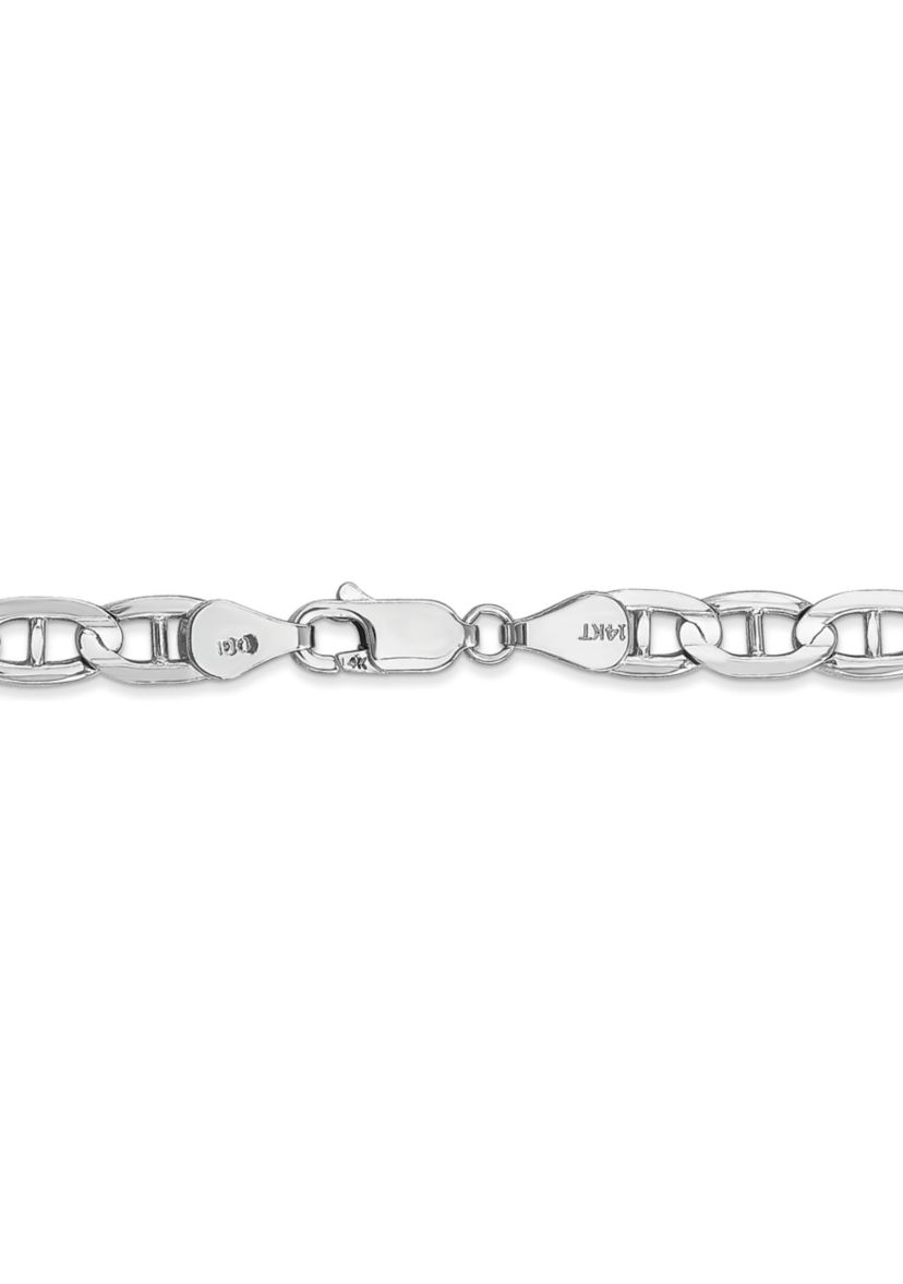 Mens 14K White Gold 5.25 Millimeter Concave Anchor Chain Necklace