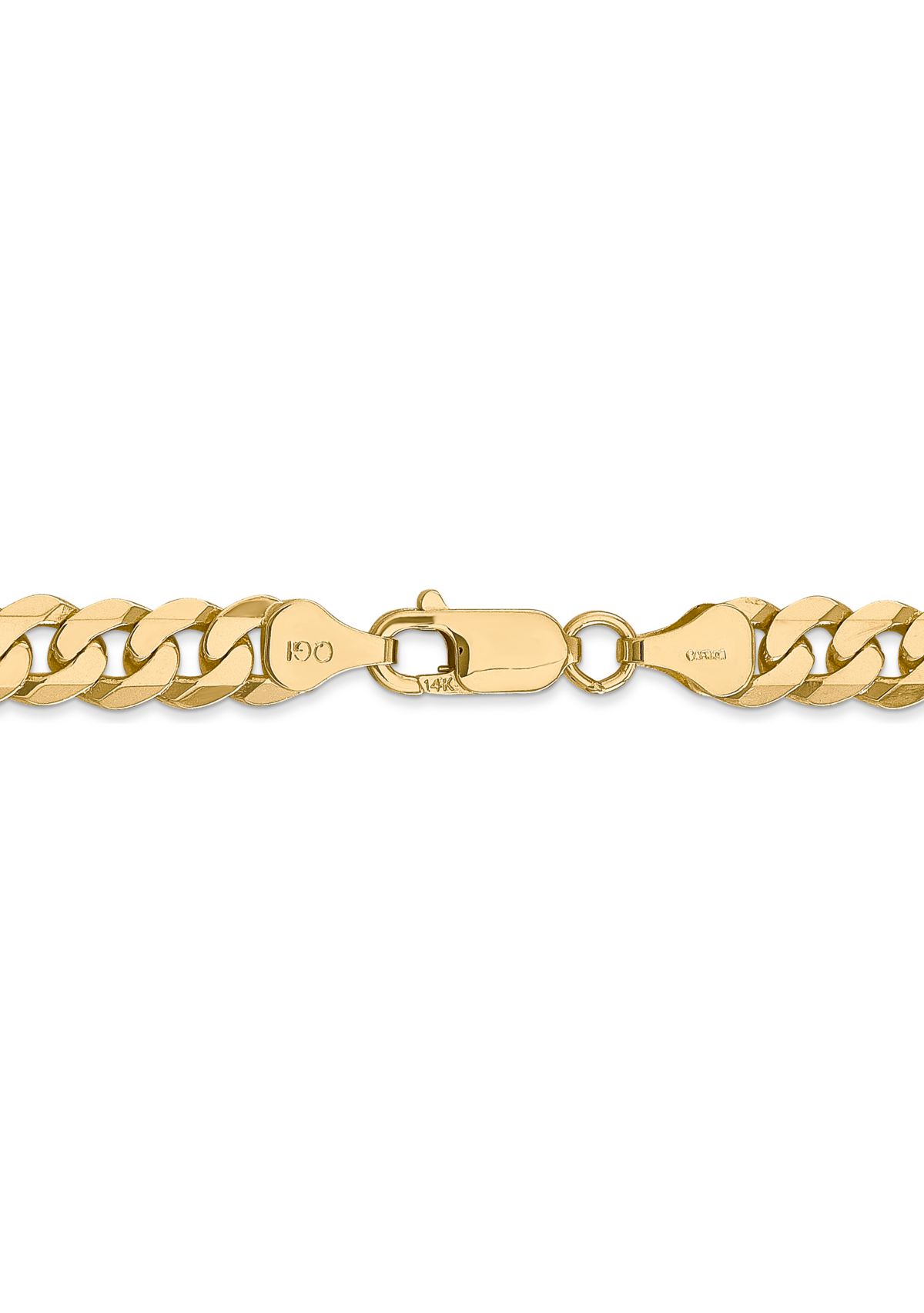 Mens 14K Yellow Gold 7.25 Millimeter Beveled Curb Chain Bracelet