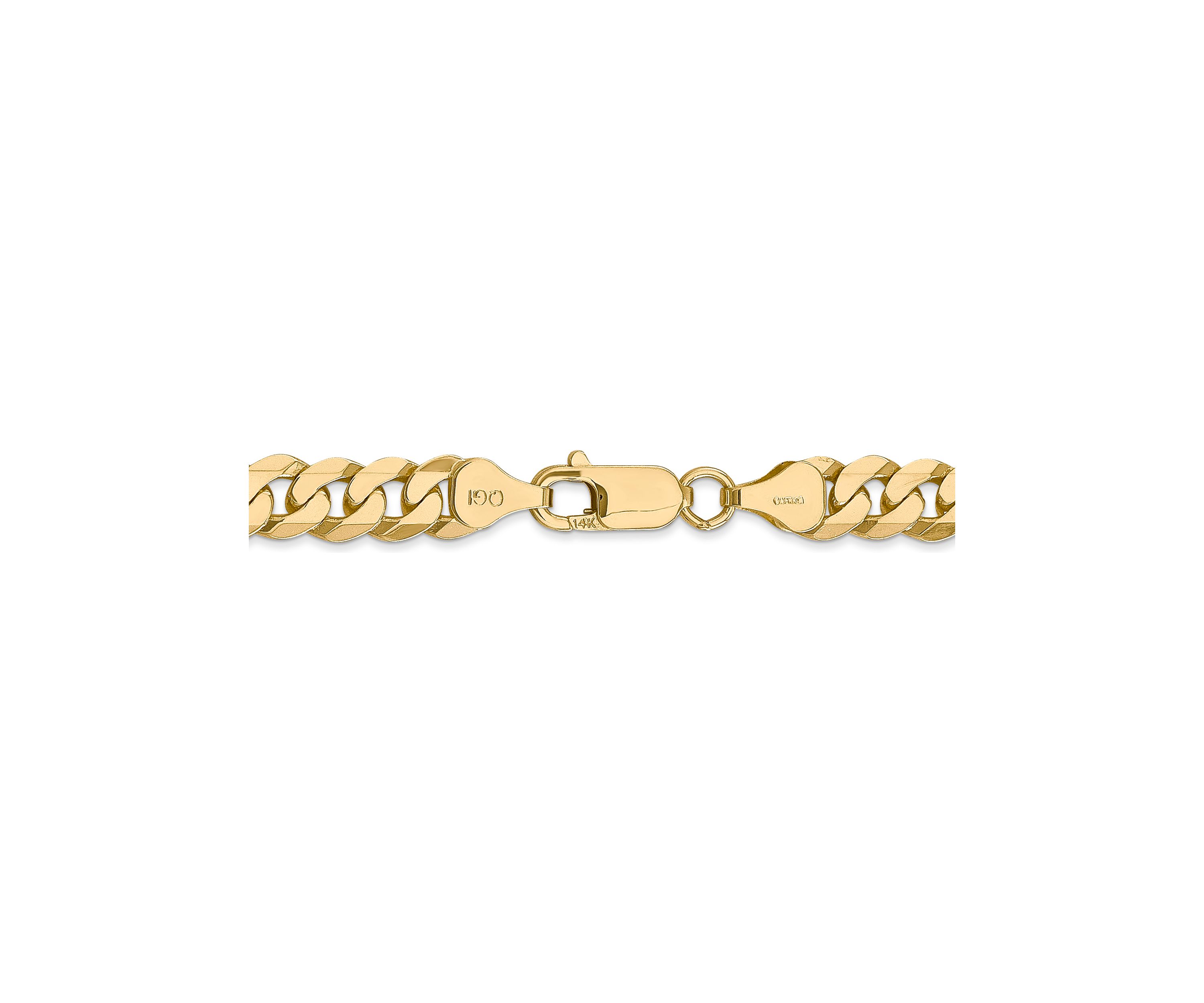 Mens 14K Yellow Gold 7.25 Millimeter Beveled Curb Chain Bracelet