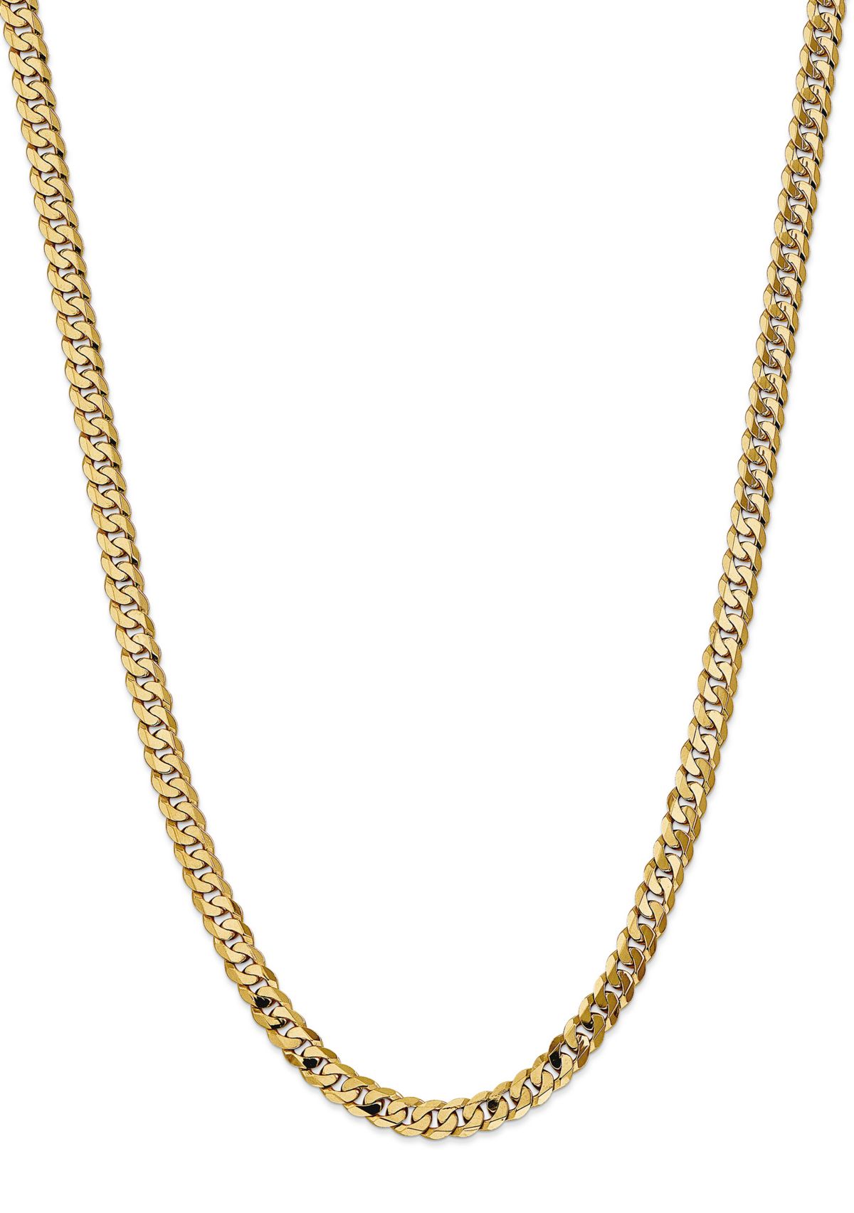 Mens 14K Yellow Gold 7.25 Millimeter Beveled Curb Chain Necklace