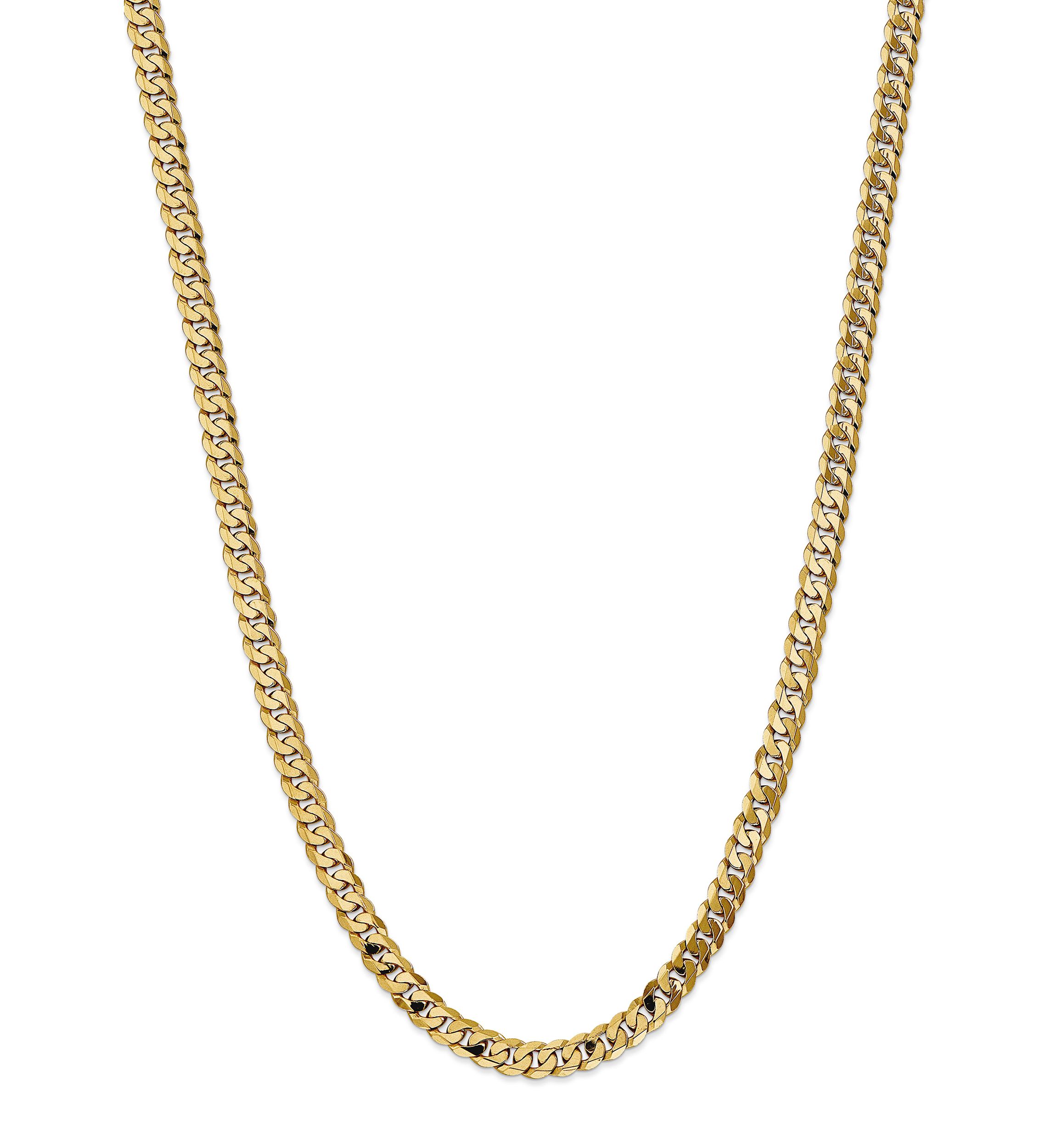 Mens 14K Yellow Gold 7.25 Millimeter Beveled Curb Chain Necklace