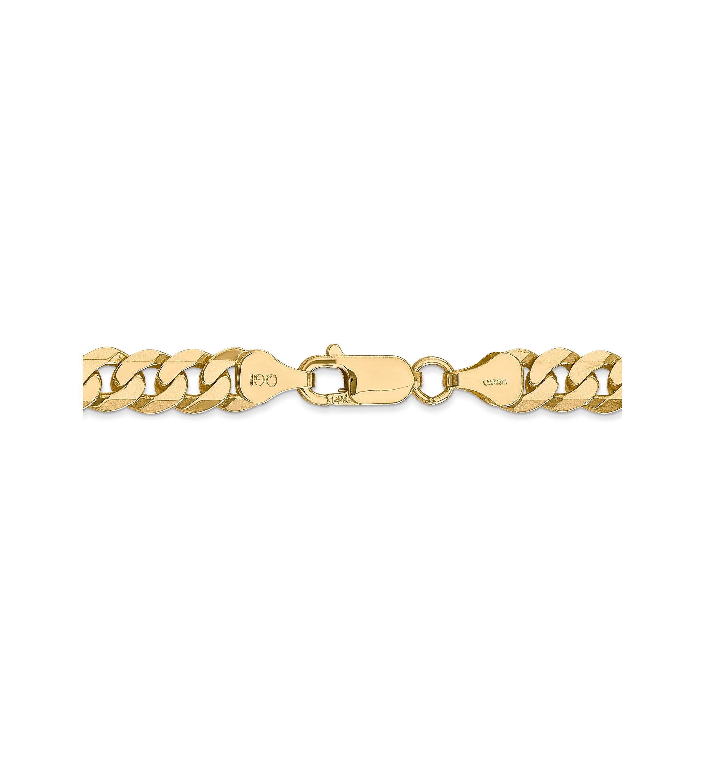 Mens 14K Yellow Gold 7.25 Millimeter Beveled Curb Chain Necklace