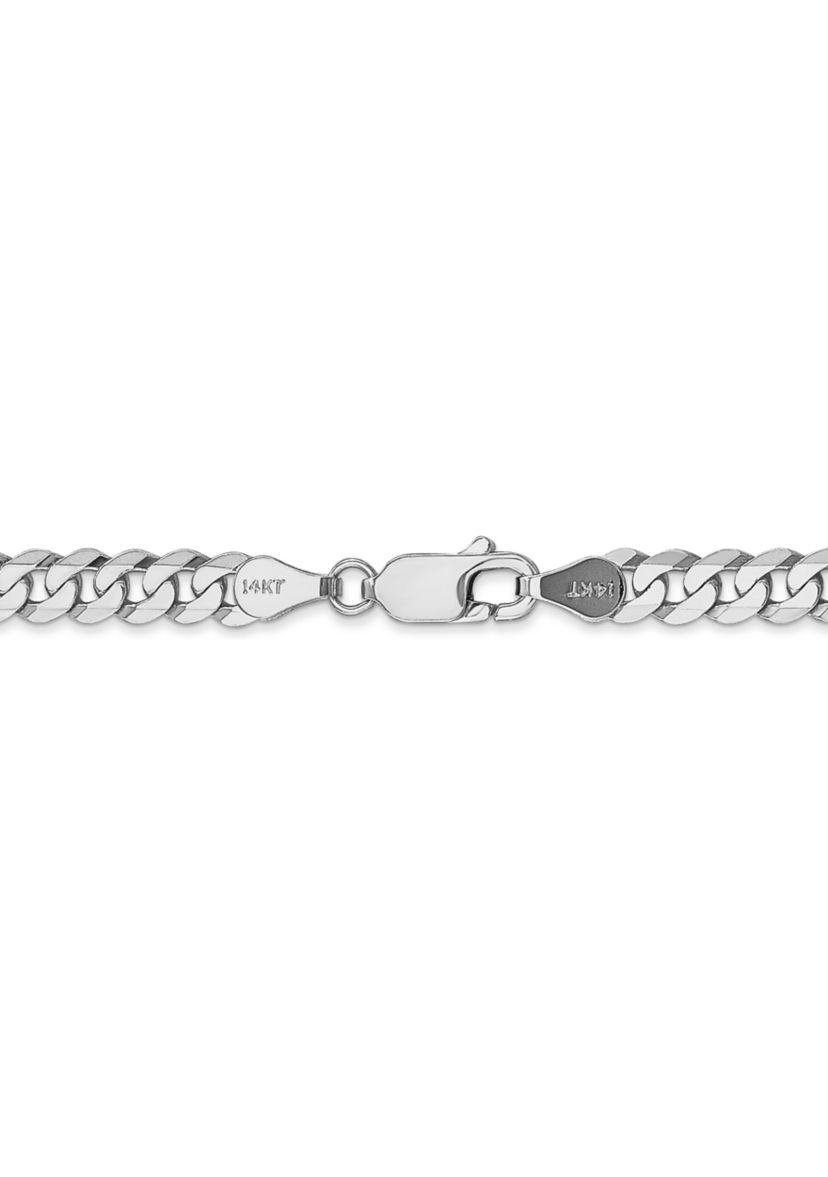 Mens 14K White Gold 4.75 Millimeter Beveled Curb Chain Bracelet
