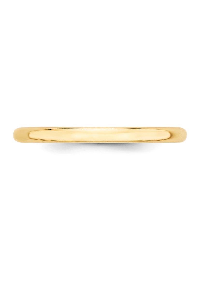 Womens 14K Yellow Gold 2 Millimeter Lightweight Half Round Band 