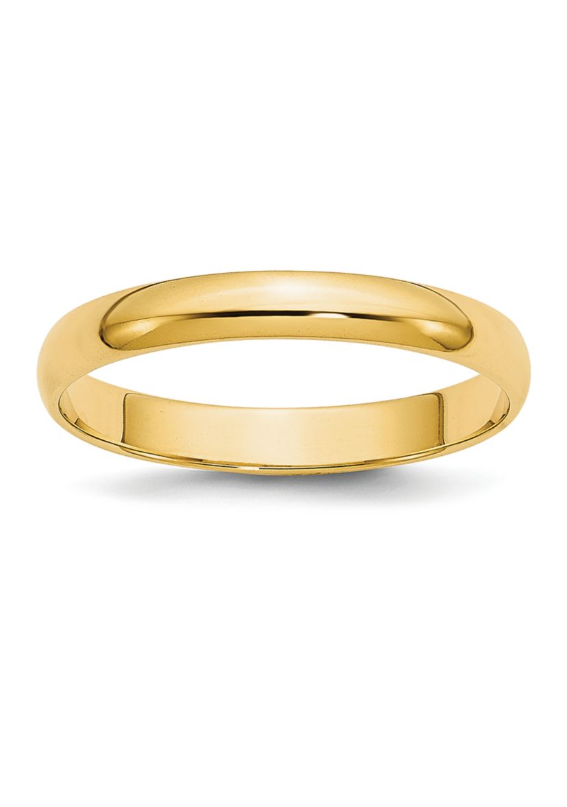Womens 14K Yellow Gold 3 Millimeter Lightweight Half Round Band