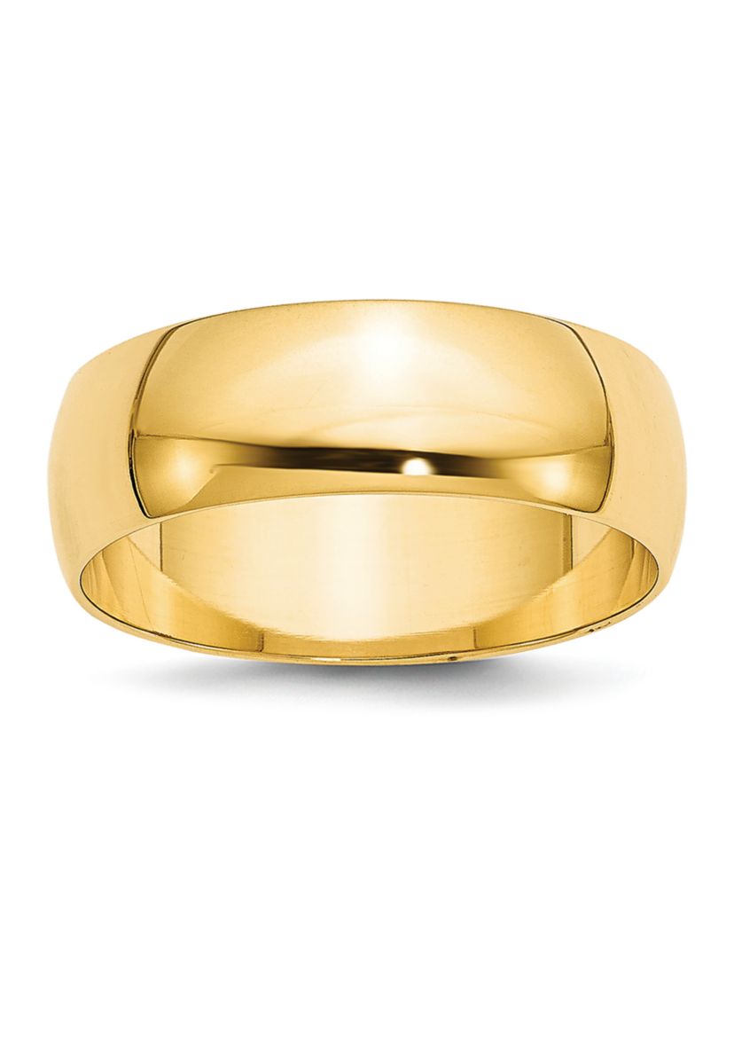 Womens 14K Yellow Gold 7 Millimeter Lightweight Half Round Band 