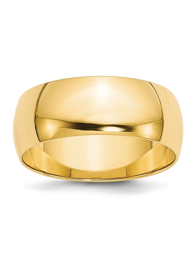 Womens 14K Yellow Gold 8 Millimeter Lightweight Half Round Band 