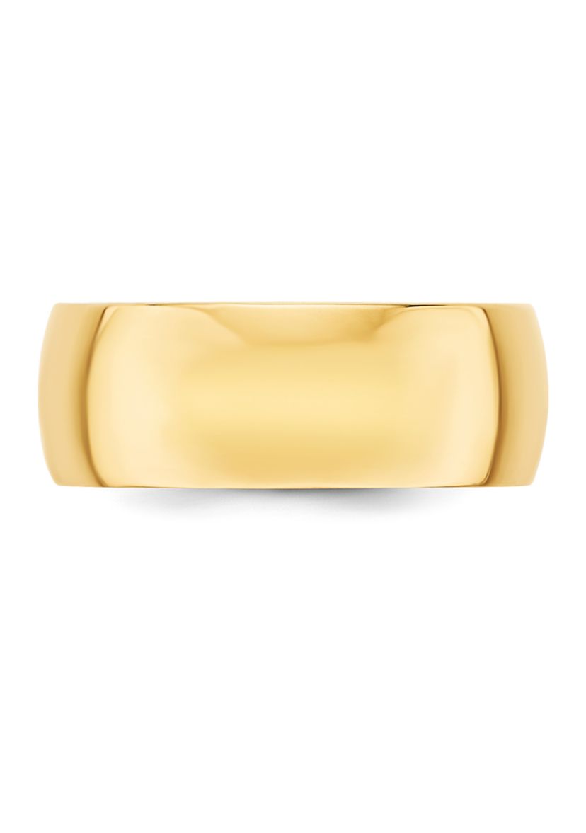 Womens 14K Yellow Gold 8 Millimeter Lightweight Half Round Band 